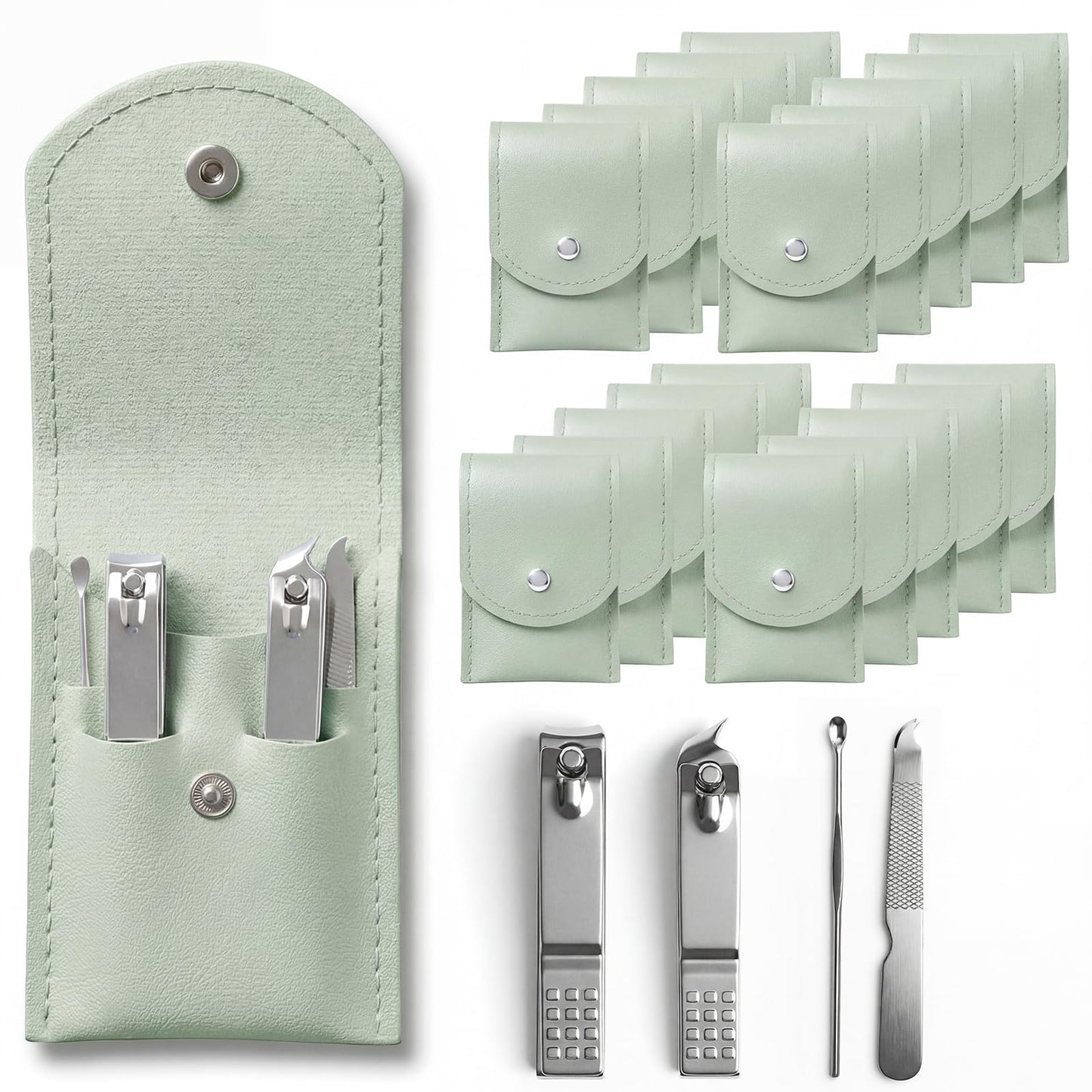 RISESAILS 20-Piece Complete Nail Care Kit, Professional Manicure Set with Stainless Steel Tools for Home Use, Travel & Gifts | Portable Nail Clipper Kit in Gleen Case(Gleen)
