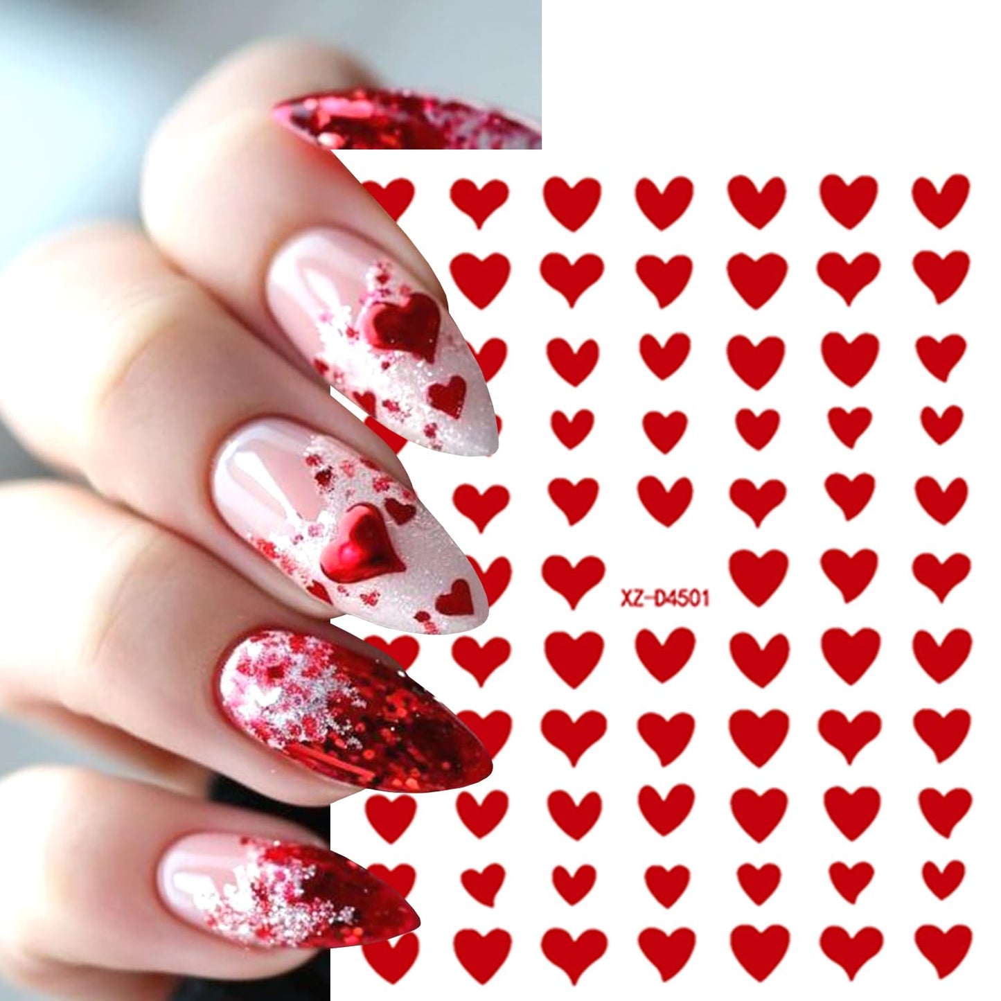 9Sheets Red Heart Nail Art Stickers 3D Romantic Valentines Nail Decals Self-Adhesive Cute Hollow Love Designs Nail Stickers for Acrylic Nails Red Lips Nail Decal for Women DIY Holiday Nails Decoration