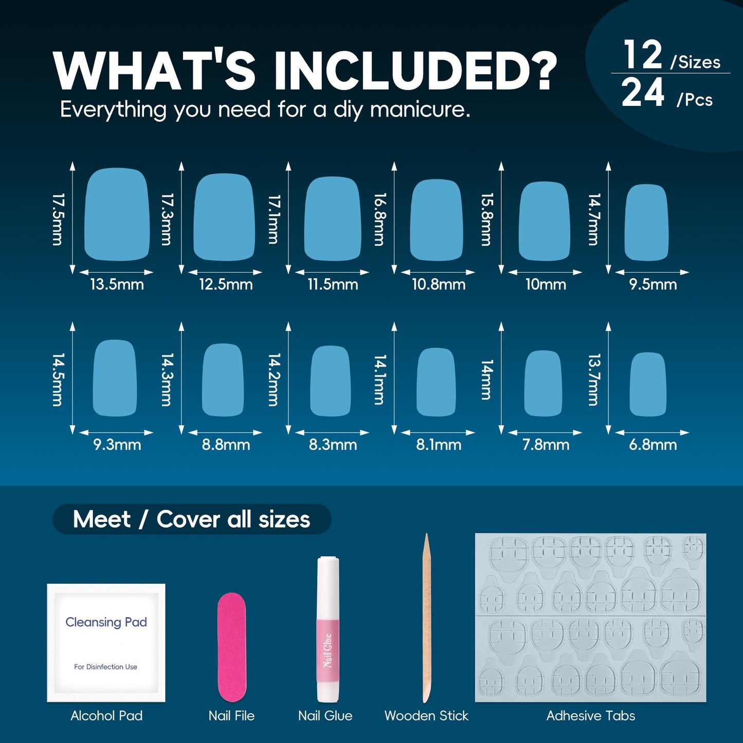 HOSAILY Short Press on Nails Cat Eye, Blue Green Galaxy Square Fake Nails with Magnetic Shimmer Design, 24pcs Glossy Handmade Gel Glue on Nails Coffin, Salon Quality Stick on Nails Press Ons for Women