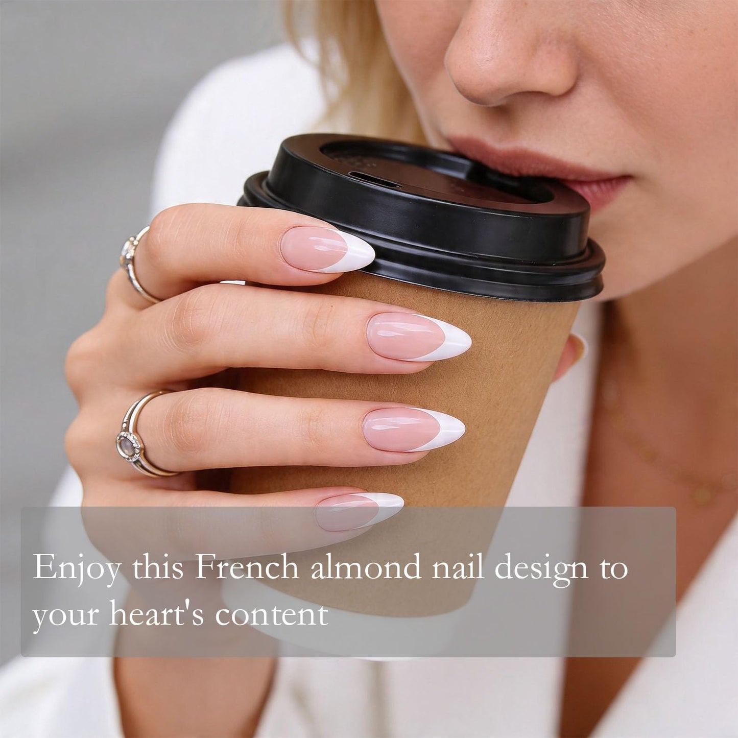 360Pcs Coffin French Tip Press-On Nails – Glossy Finish, Almond Shape, Reusable Kit with Jelly Stickers & Tools for Daily Wear, Weddings, Coffee Dates & More