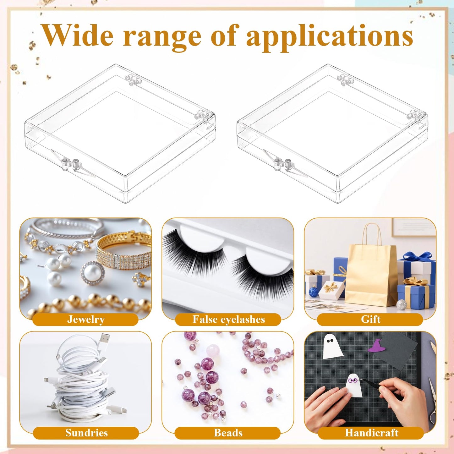 SHENLIU 50 Pack Press on Nails Packaging Box, Clear Acrylic Press on Nail Storage Box with 120 Adhesive Double Sided Tape, Fake Nails Storage Case Nail Display for NailArt Salon Business Supplies