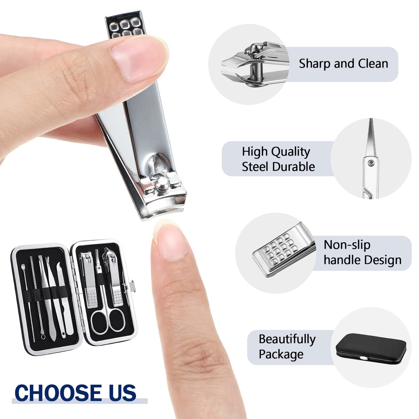 Lasnten 24 Set Valentine Manicure Set Bulk Nail Clippers Grooming Nail Kit Stainless Steel Professional Pedicure Tools Kit with Travel Case for Men Women Valentine's Day Gift(8 in 1,Black)