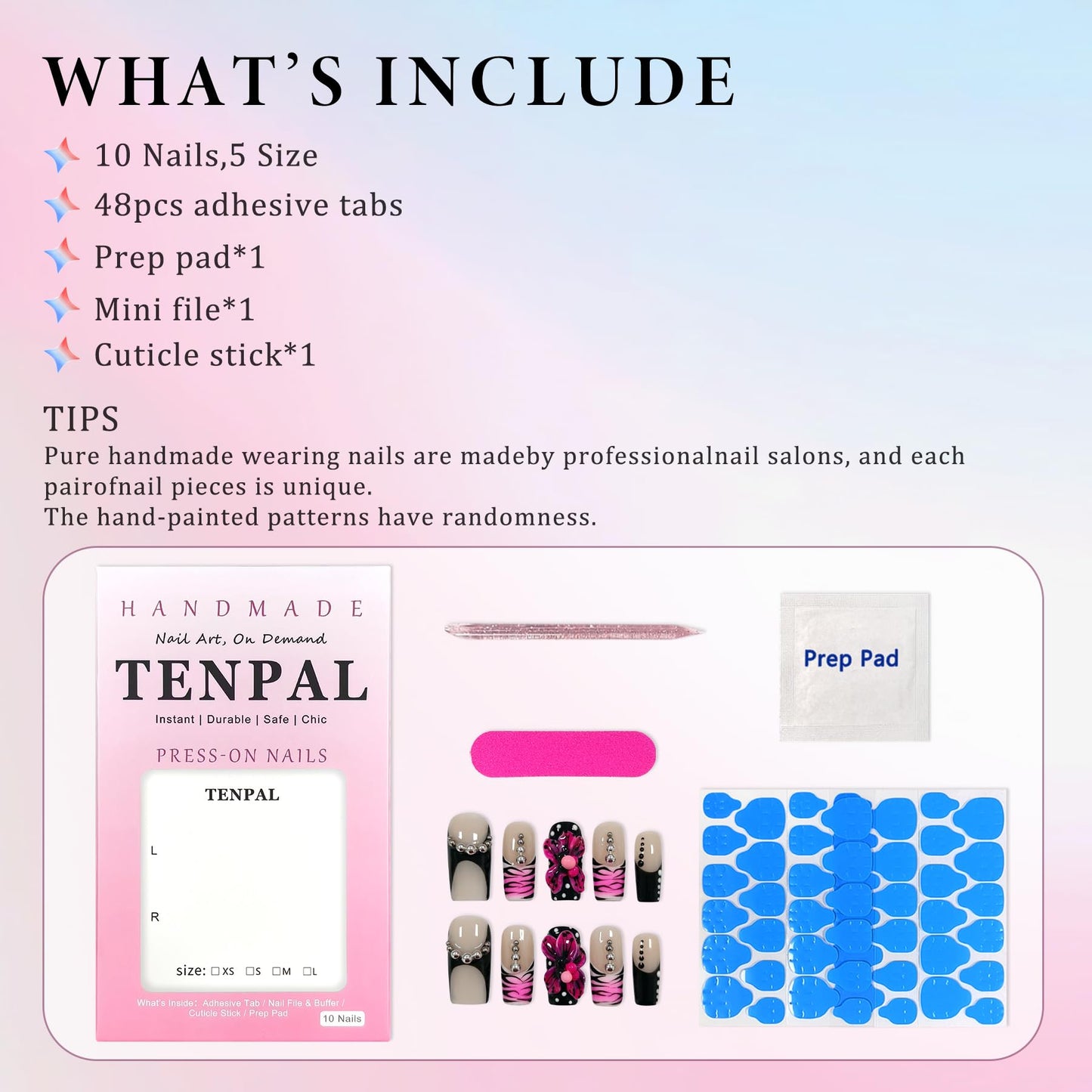 TENPAL Purple Leopard Print French Tip Handmade Press on Nails Medium Coffin 3D Steel Bead Hand Painted Sweet Sexy Reusable Salon Acrylic False Nails for Women Daily Wear 10PCS(L)