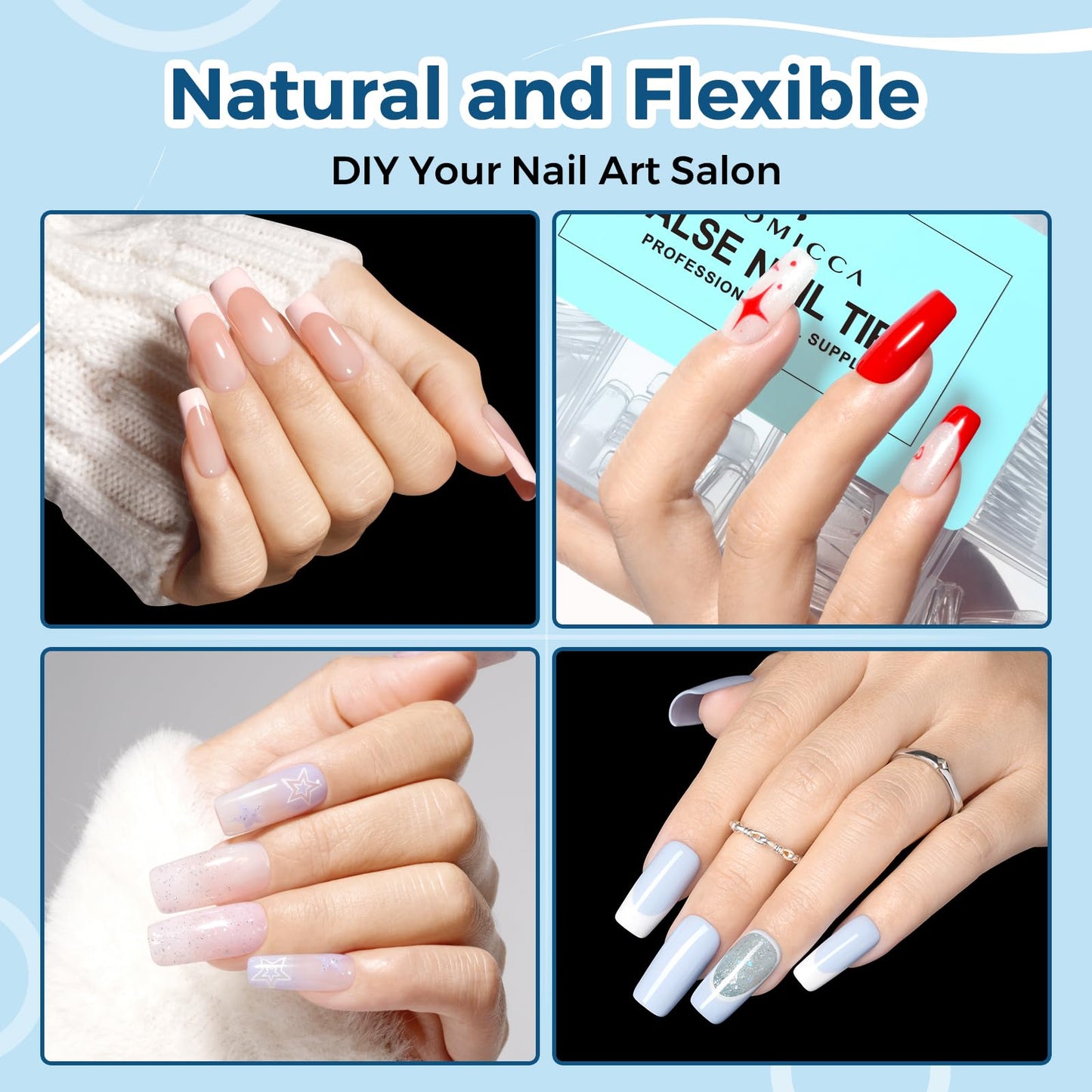 TOMICCA Medium Square Nail Tips 15 Sizes 450Pcs Pre Shaped Half Matte Full Cover Soft Acrylic Fake False Tips for Manicure Salon DIY at Home