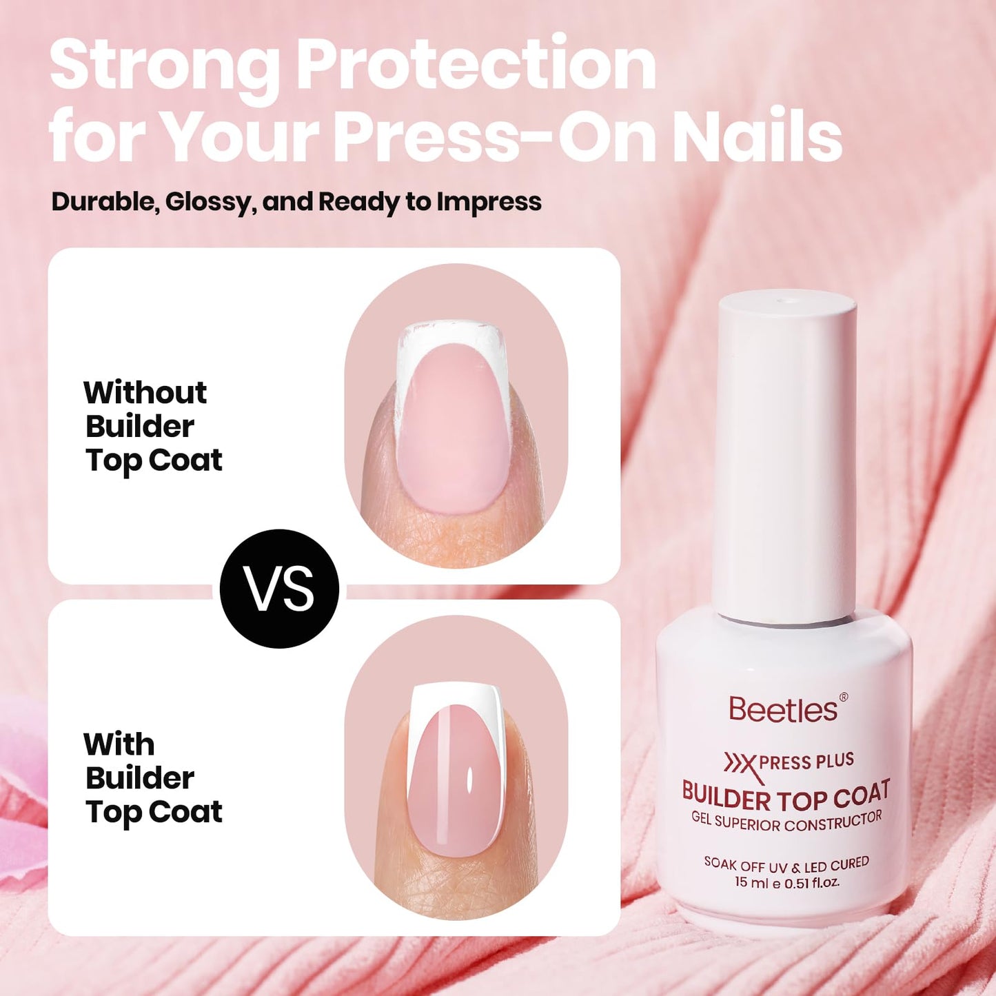 Beetles Fast Dry Nail Glue, Builder Top Coat & Remover Set, Strong Hold & High Shine for Press-On Nails and French Tips, DIY Gift for Women