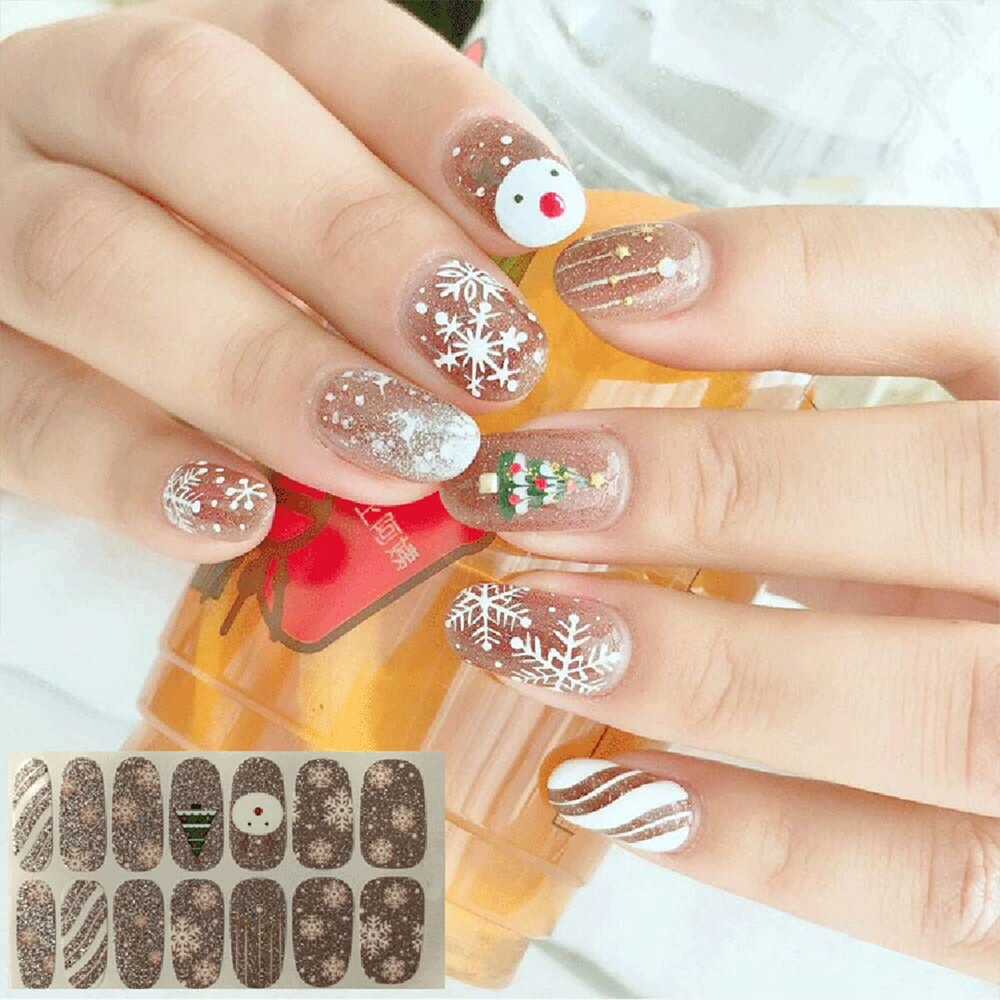 336 Pieces 24 Sheets Christmas Nail Stickers Full Nail Wraps Adhesive Nail Art Stickers Nail Polish Strips for Women with Nail File, Cuticle Stick(Classic Series)