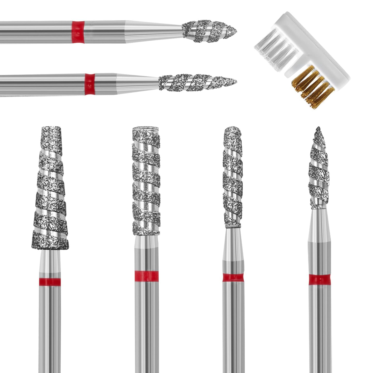 Diesisa 6 Pack Nail Drill Bits for Acrylic Nails, Diamond Carbide Nail Clipper Heads with Diamond Spiral Grooves, 3/32 Inch Cutter Attachment for Nail Preparation, Cuticle and Dead Skin Removal-Red