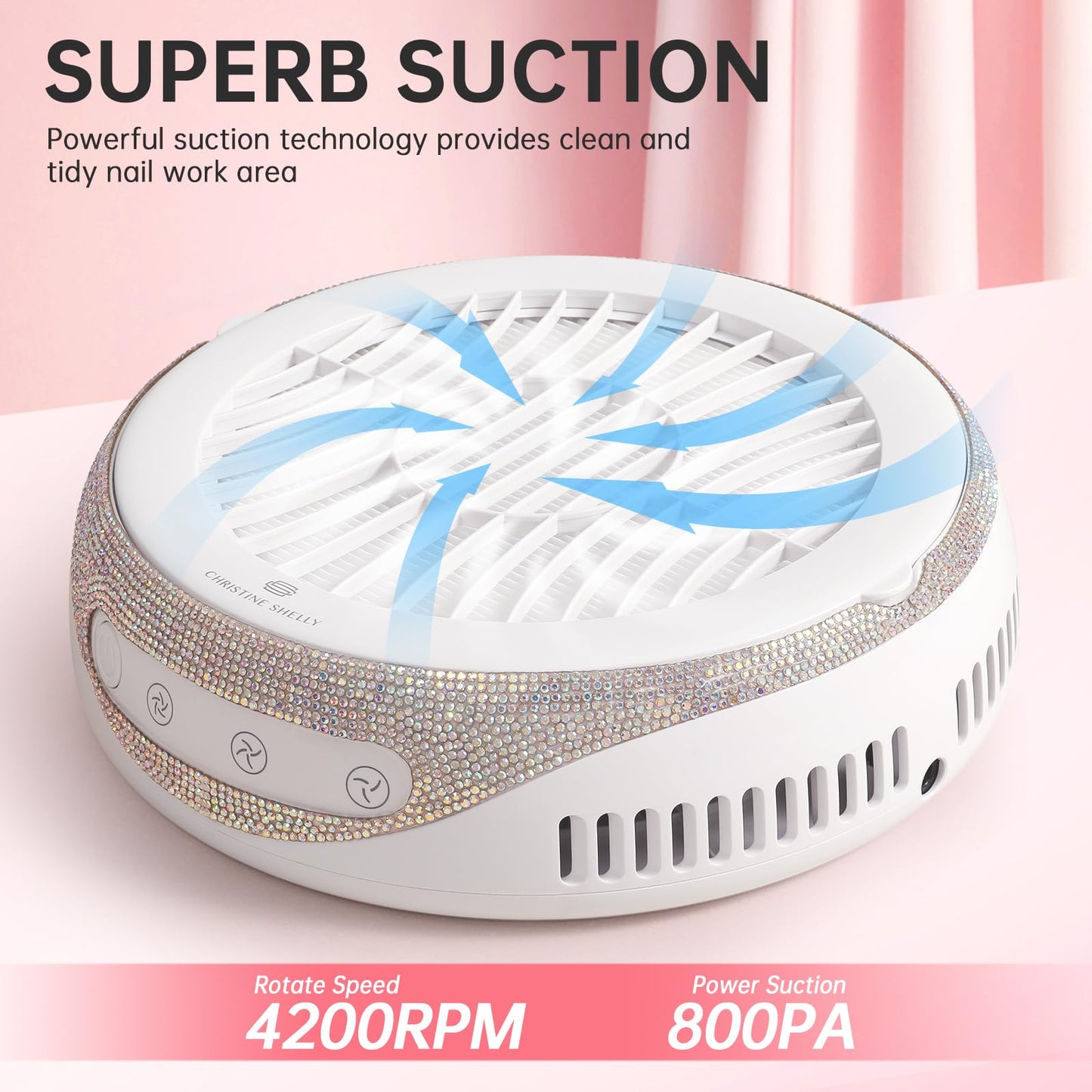 CHRISTINE SHELLY Nail Dust Collector, Cordless Dust Collector Nail Tech, Powerful Vacuum Fan Vent Dust Collector Extractor Dust Suction Machine for Acrylic Nails Polishing, Low Noise, Nail Salon&Home