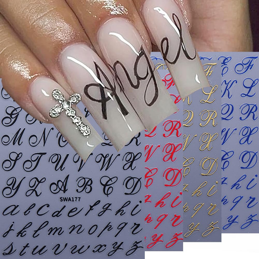 English Letter Nail Stickers Decals 14 Sheets 3D Self-Adhesive Nail Art Stickers Alphabet Uppercase and Lowercase English Words Y2K Style Gothic Design Manicure Nail Accessories for Women