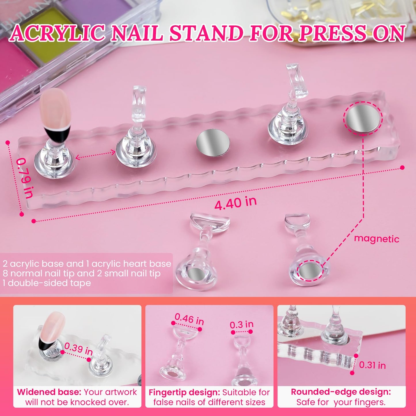 ESUOHYM Nail Stand For Press On With Nail Art Brushes Nail Holder For Painting Practice Display Presson Nails Nail Art tools Set with Nail Dotting 3D Sculpting tools, Practice Kit Tech