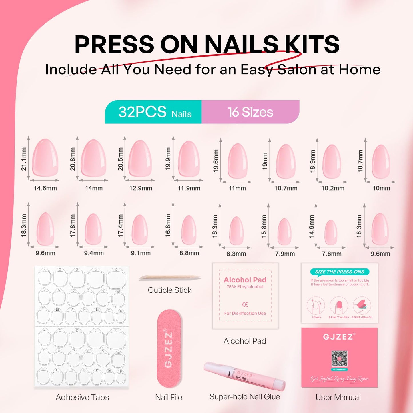 Orange French Tip Press On Nails Short Almond - GJZEZ Soft Gel Fall Thanksgiving Halloween Summer Fake Nails Gifts for Women, Salon Quality Natural Long Lasting Reusable Faux Nail | 16 Sizes - 32 PCS
