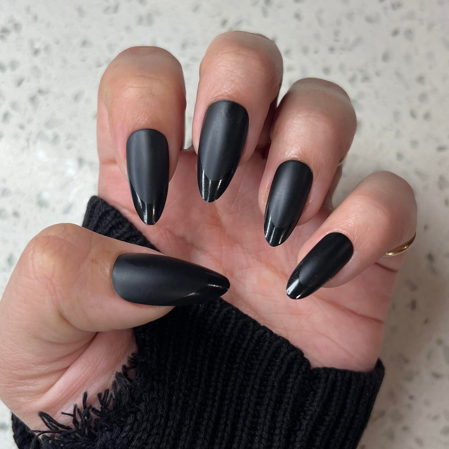 CLASSIC BLACK Press-On Nails by Lavaa Beauty | Medium Almond | Matte with Glossy Black Tip