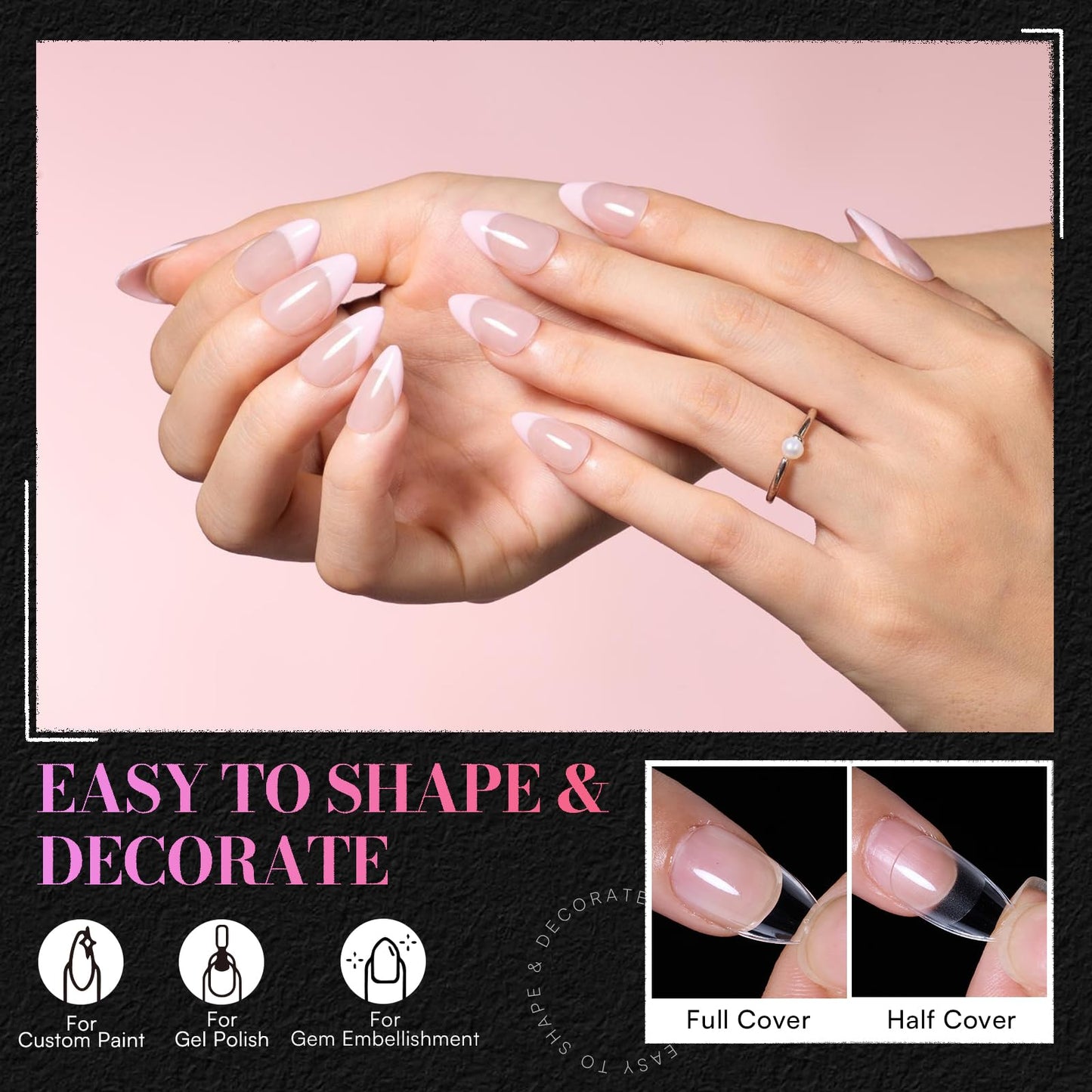 Makartt Extra Short Almond Nail Tips: 504PCS Pre Etched Clear False Nails Tips Almond Shapes, 15 Sizes Full Cover Half Matte Soft Acrylic Press On Nail Extensions Supplies Salon and DIY at Home