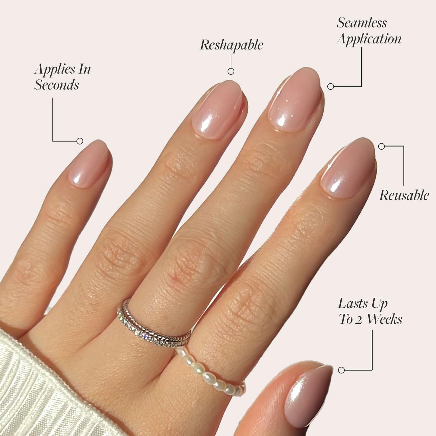Glamnetic Press-On Nails Bundle - Pinch Me & Caviar | Glazed Short Oval Blush Pink Fake Nails | Short Almond Black French Tip False Nails | Reusable, Salon-Quality Nail Kits