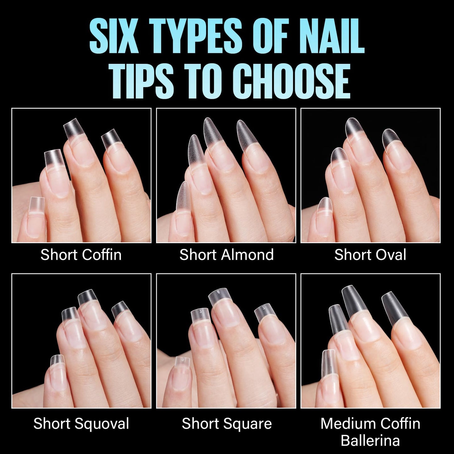 TOMICCA Short Squoval Nail Tips, 240Pcs Acrylic Half Cover Tips, 12 Sizes No C Curve Full Matte Gel Nail Tips, Nail Extension Tips for Beginner and Professional