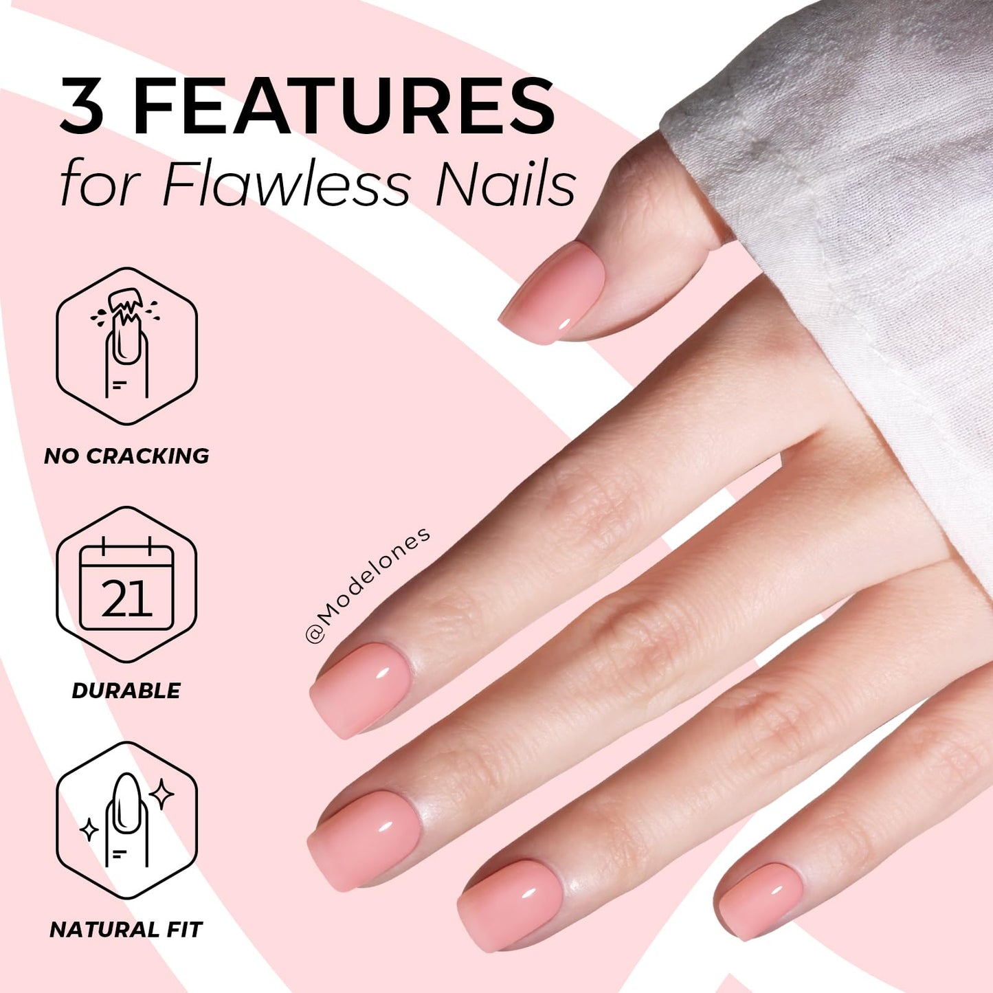 Modelones Extra Short Press on Nails, Peach Jelly Semi-Transparent Squoval Fake Nails, Reusable Nail Kit with Nail Glue Adhesive Tabs Mini Nail File, Nails Press Ons 32Pcs 16 Sizes, Women Girl Gift