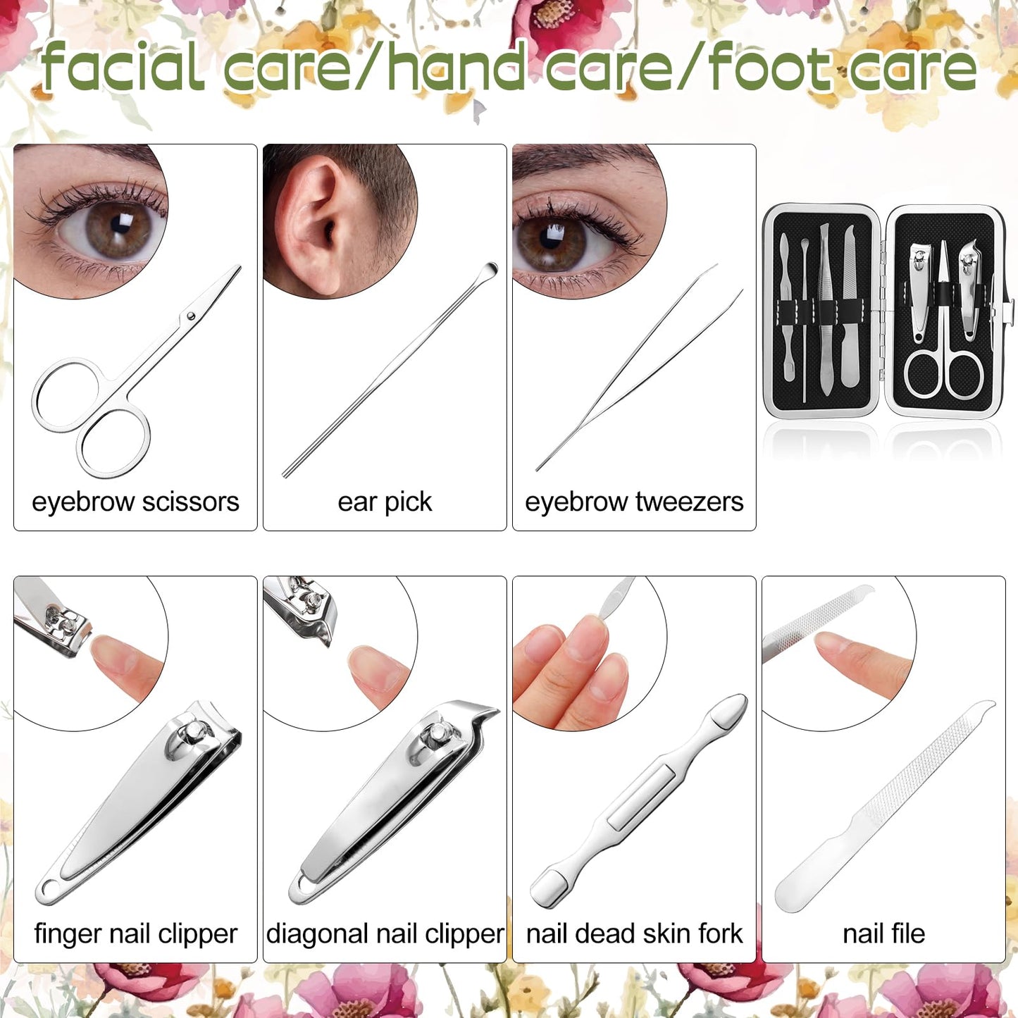 Shinymoon Manicure Sets Stainless Steel Nail Clipper Set with Card Religious Gift(36 Sets,Floral Style)