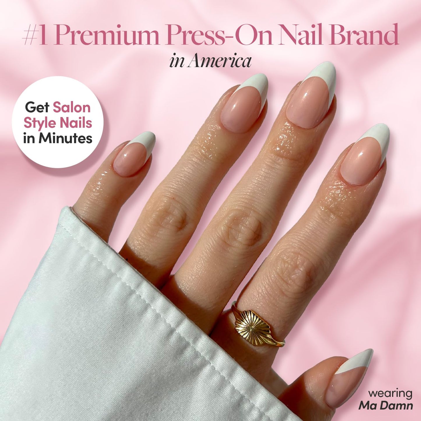 Glamnetic Press On Nails & Brush On Nail Glue Bundle - White Swan | Opaque Classic Off White Short Oval False Nails, Reusable | 15 Sizes - 30 Nail Kit with Glue
