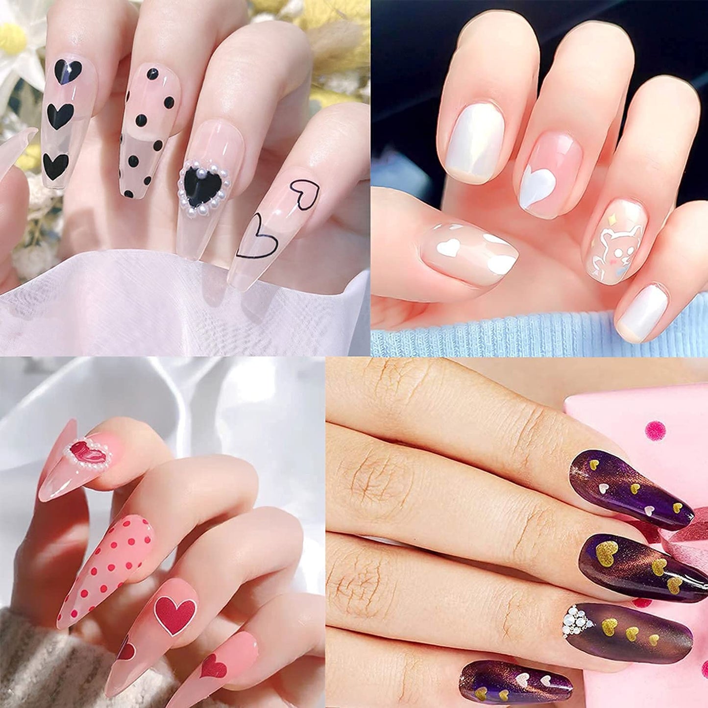 8 Sheets Heart Nail Art Stickers with 8 Sheets Abstract Nail Art Stickers