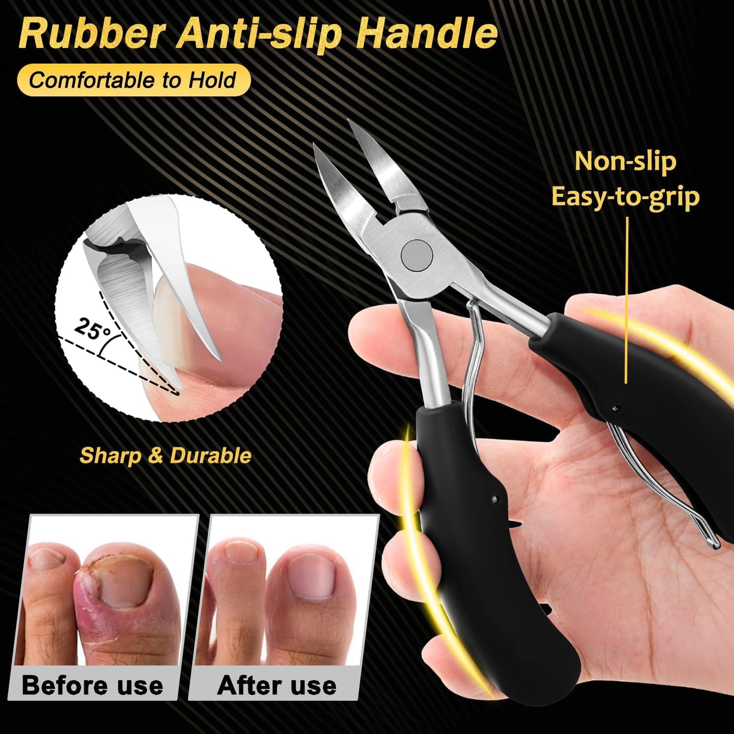 Kingfun Toenail Clippers for Seniors, Ingrown Toe Nail Clippers for Thick Nails for Seniors, Heavy Duty Toenail Clippers for Thick Toenails, Angled Head Thick Toe Nail Clippers for Men 5Pcs