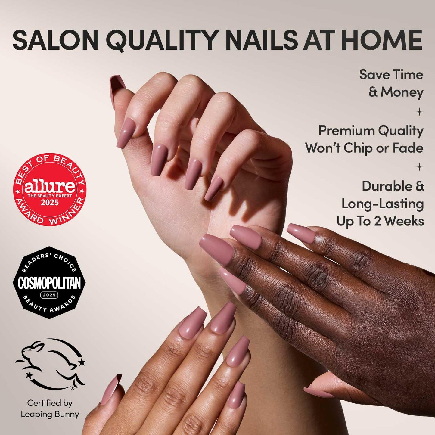 Glamnetic Medium Coffin Press-On Nails Bundle - Blush Dream, Oat Milk, Balsamic Glaze, & Delicate Touch | Milky Pink Fake Nails | Milky White False Nails | Glazed Black French Tips | Glazed Nude Nails
