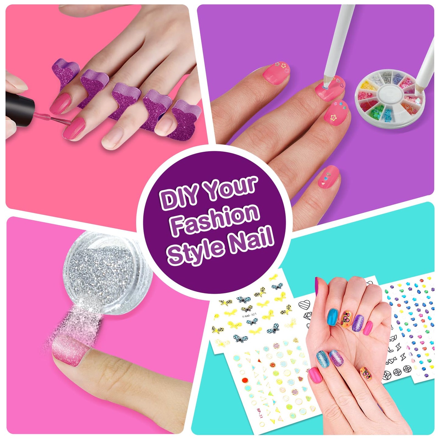Combaybe Kids Nail Polish Set for Girls - Girl Toys 8-10 - Nail Art Kit for Kids Ages 7-12, Non toxic Nail Polish Kids Nail Kit Girl Stuff for Spa Manicures, Idea Birthday Gift for Girls 8 9 10 12