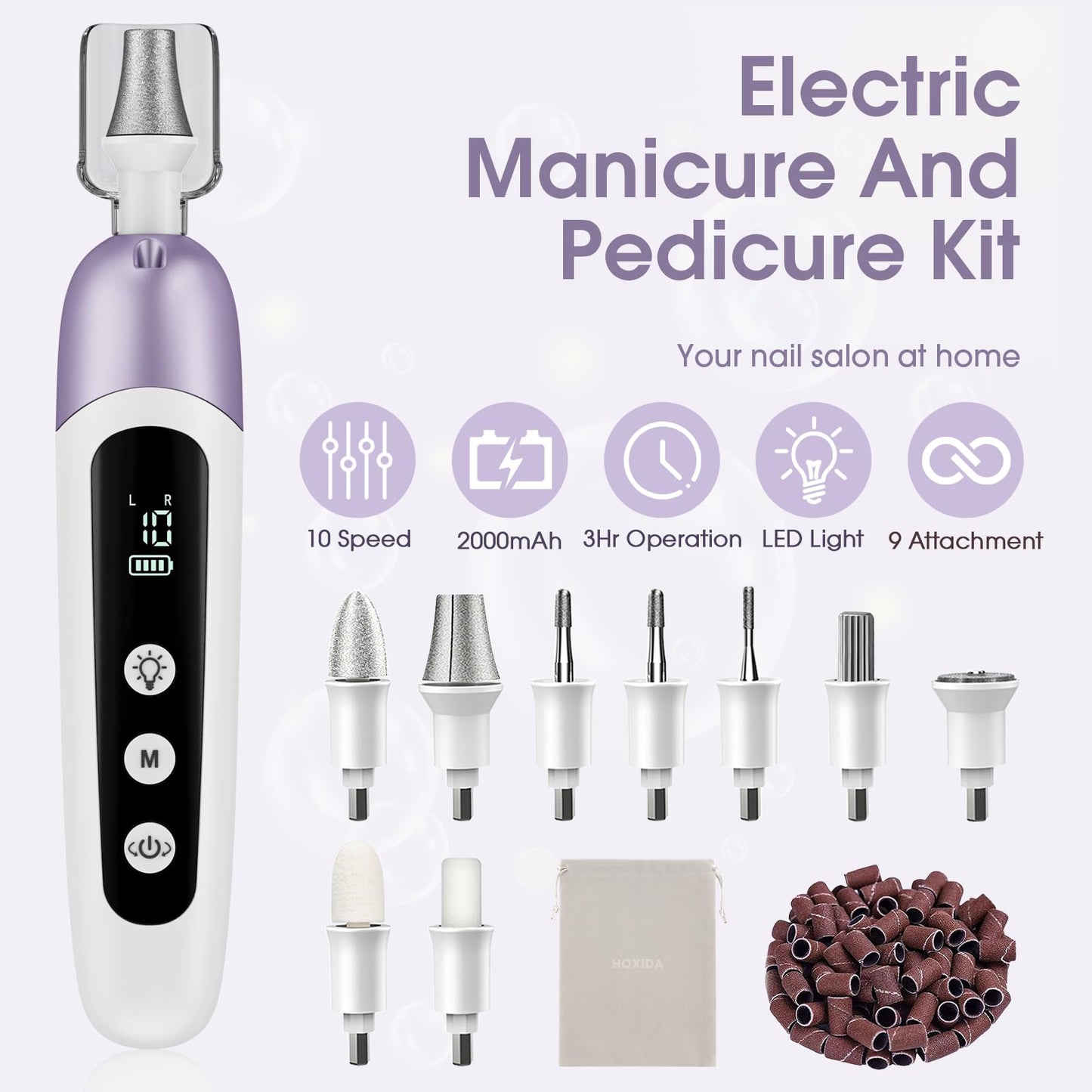Professional Manicure Pedicure Kit with Case, Cordless Electric Nail File Set with Memory Mode&10 Speed, Portable Nail Drill Pedicure Tools for feet, Hand Foot Care Tool for Thick Nail Toenail Cuticle
