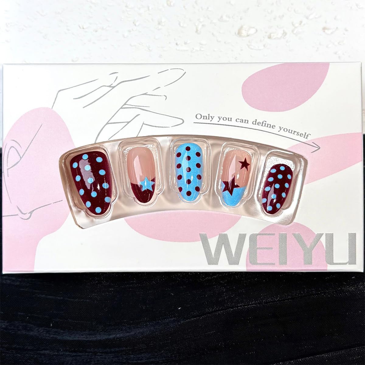 30Pcs 4th of July Press on Nails Almond Shape Patriotic Star Polka Dot False Nails Red Blue French Tip Fake Nails Reusable Acrylic Nail Tips Stick on Nails for Women Party Holiday Manicure Decorations
