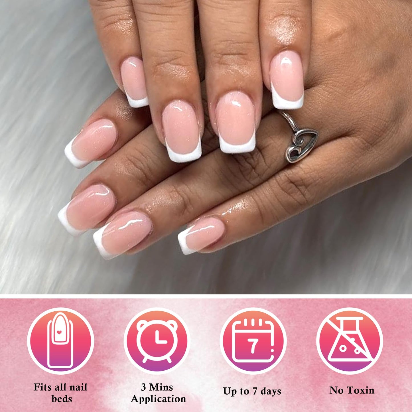 AddFavor White French Tip Press on Nails Short Square - 240pcs Nude Pink Short Square Fake Nails, French Tip Nails Press on Acrylic Nail Extension Nails Art DIY