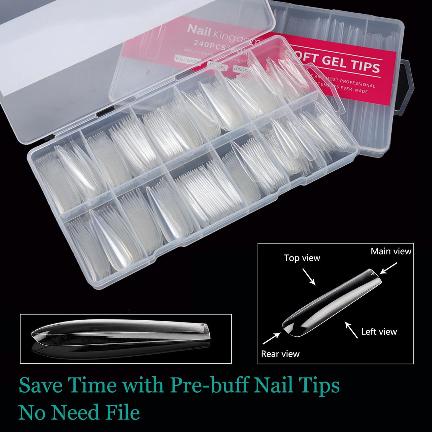 Extra Long & Extra Short Soft Gel Nail Tips Kit, Nail Extenstion Manicure Home Salon DIY Pre-shaped Clear Almond Square Stiletto Press On Nails, BlueZOO