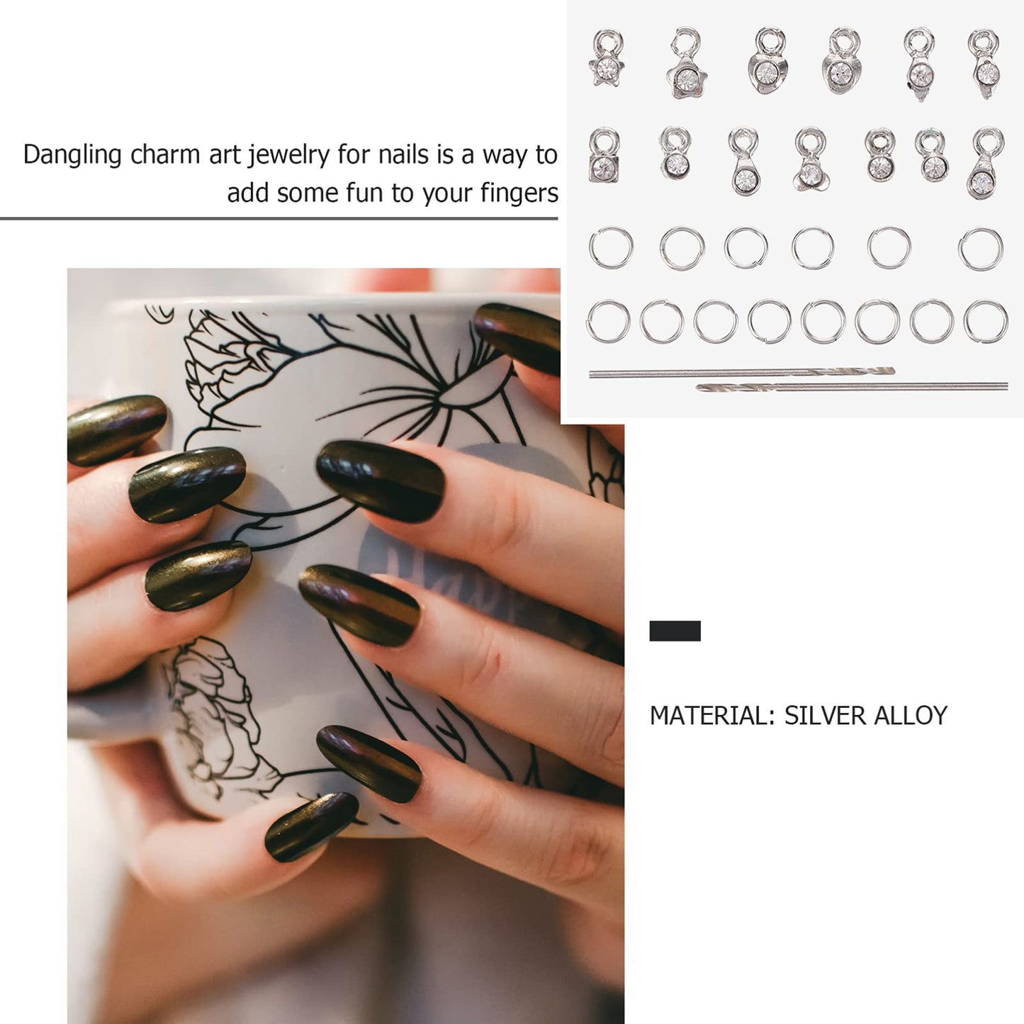 FOMIYES Nail Jewels 2 Sets Dangle Nail Art Charms, 3D DIY Nail Jewelry Decoration, Metal Rhinestones Nail Piercing Tool for Nails Jewelry Crafting Heart Pendant