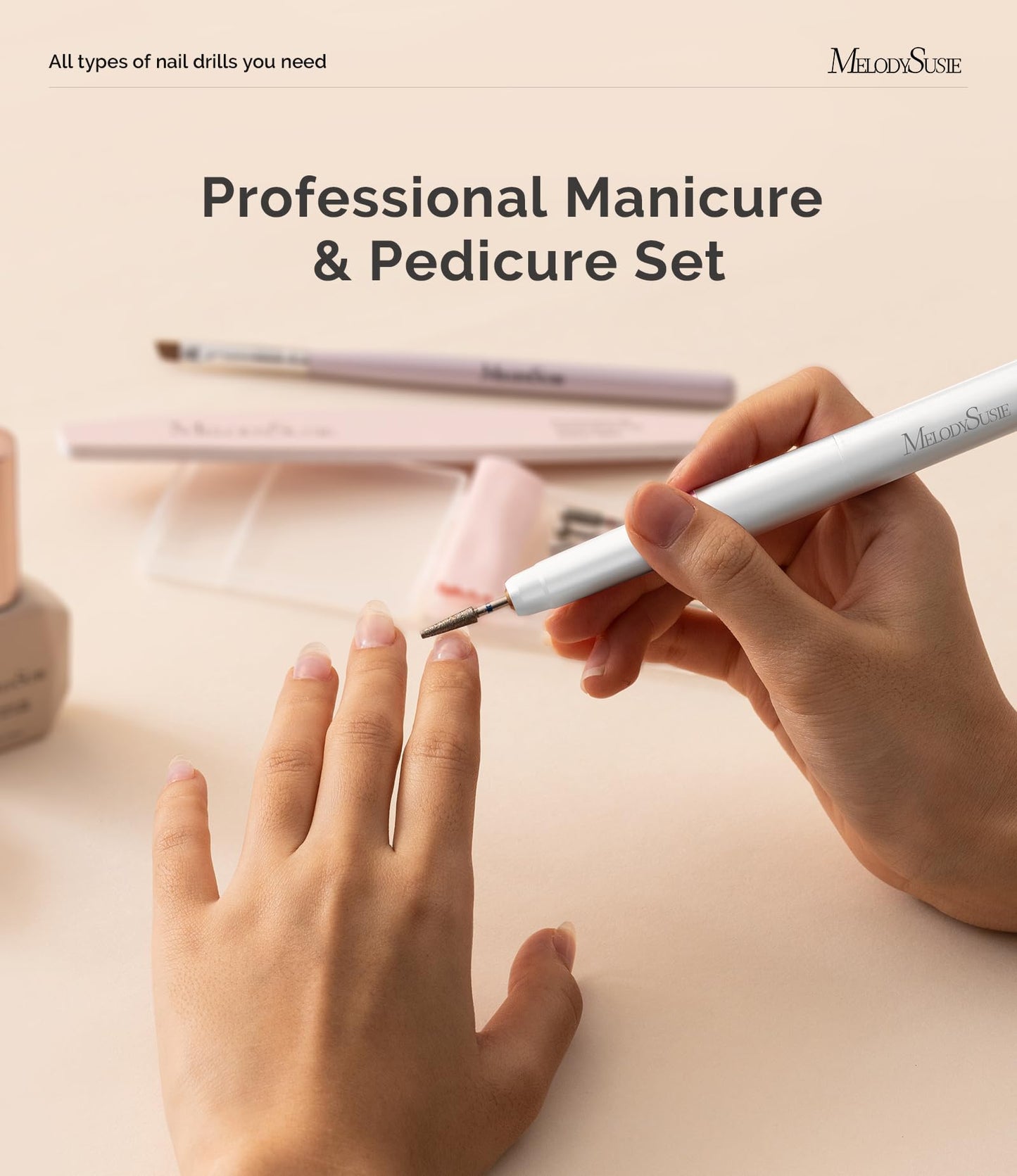 MelodySusie Pen-Shaped Ultra-Slim Cordless Nail Drill, PM170F 30000RPM Portable Rechargeable Electric File with LED Display for All Manicure, Nail Care, Shaping & Gel Removal for Advanced Home Use