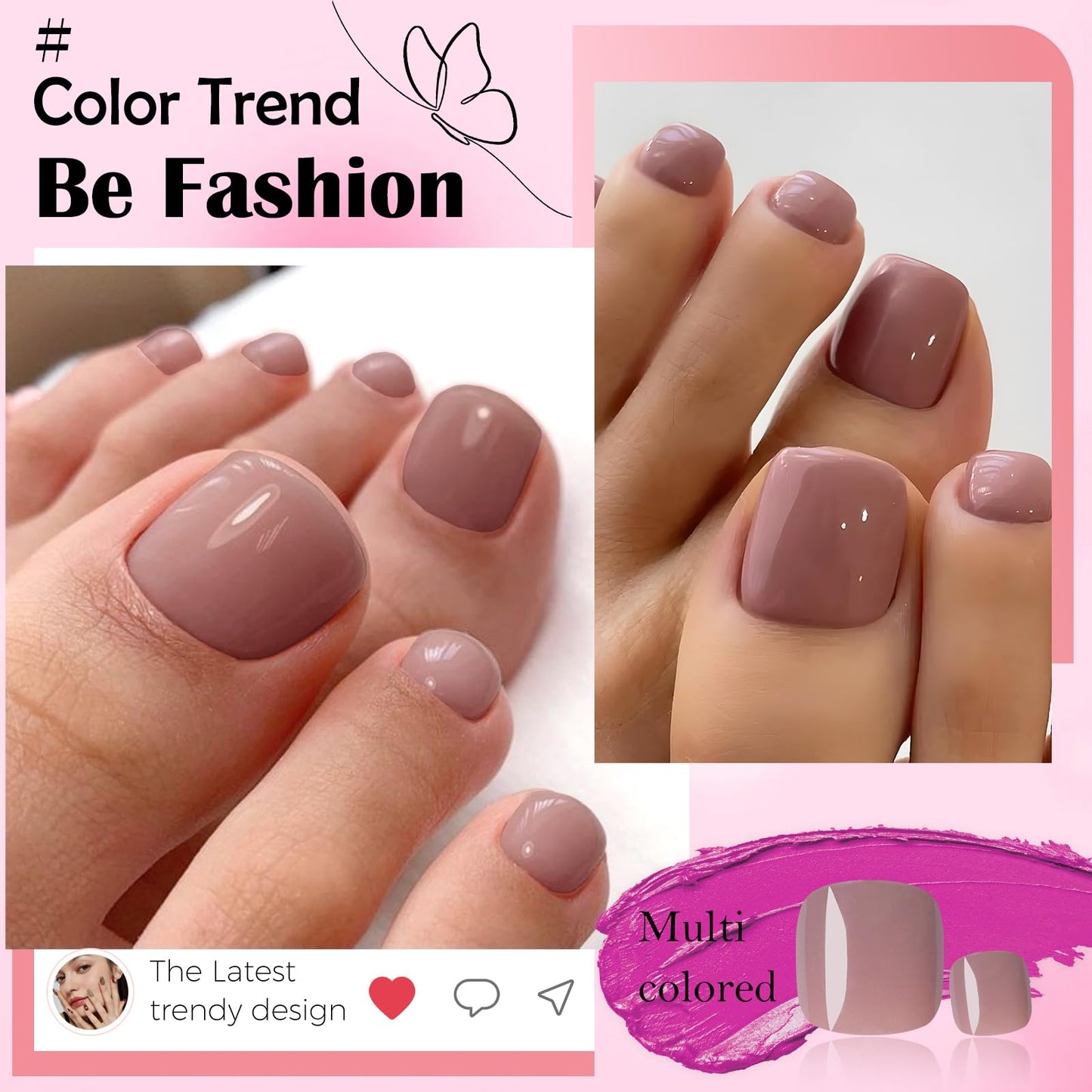 LoveOurHome 120pc Coffee Press on Toenails Women Fake Toe Nails with Tabs, Coffee Fake Toenails Press on Toes Nails Glue on Toenail Acrylic Toe Nail Tip Artificial False Toenail for Women Girl