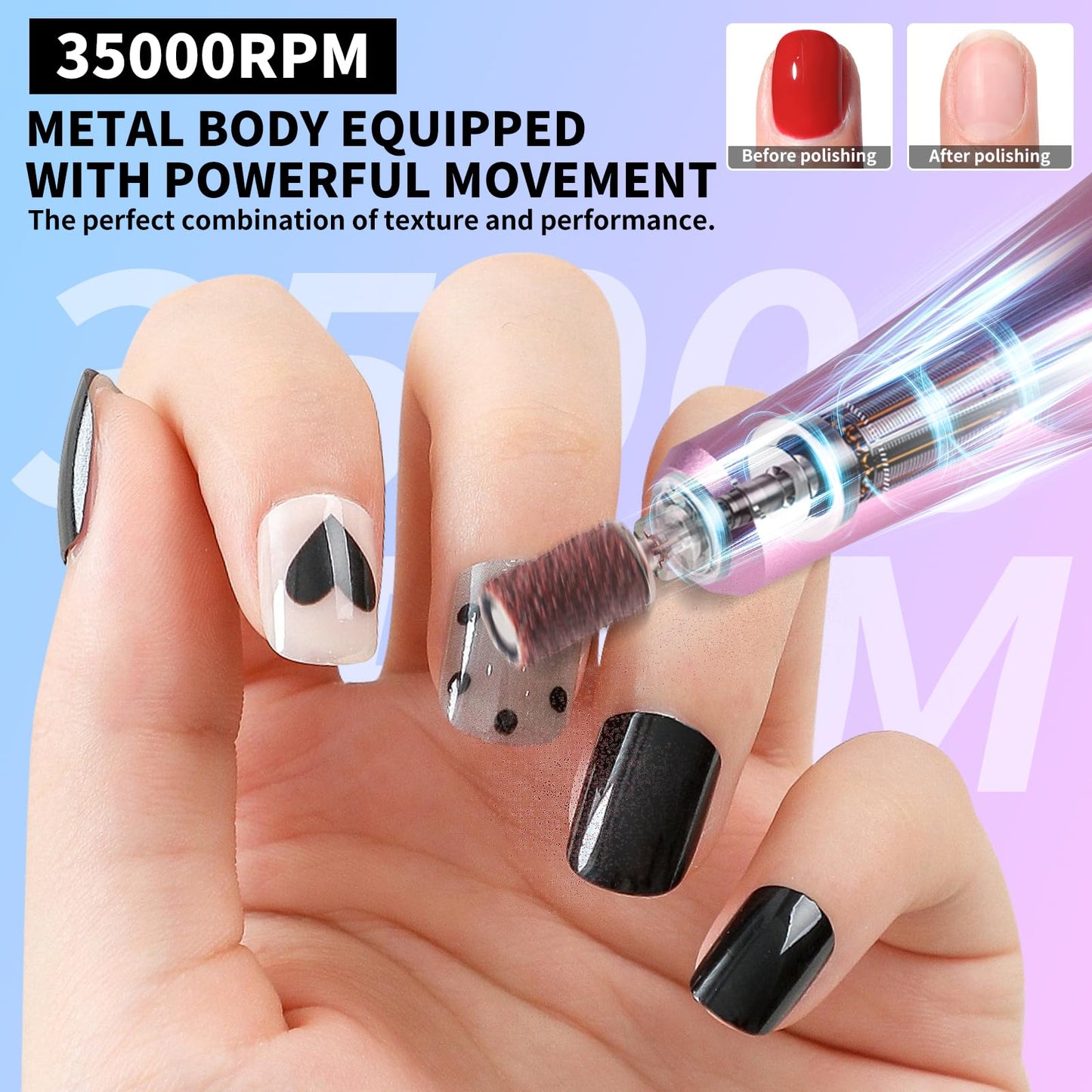 Moskany Professional Electric Nail Drill Kit 35000RPM with 14PCS Bits Purple Blue Portable Rechargeable Cordless File Machine for Acrylic Gel Powder Nails and Manicure Pedicure Toenail Tool Salon Set