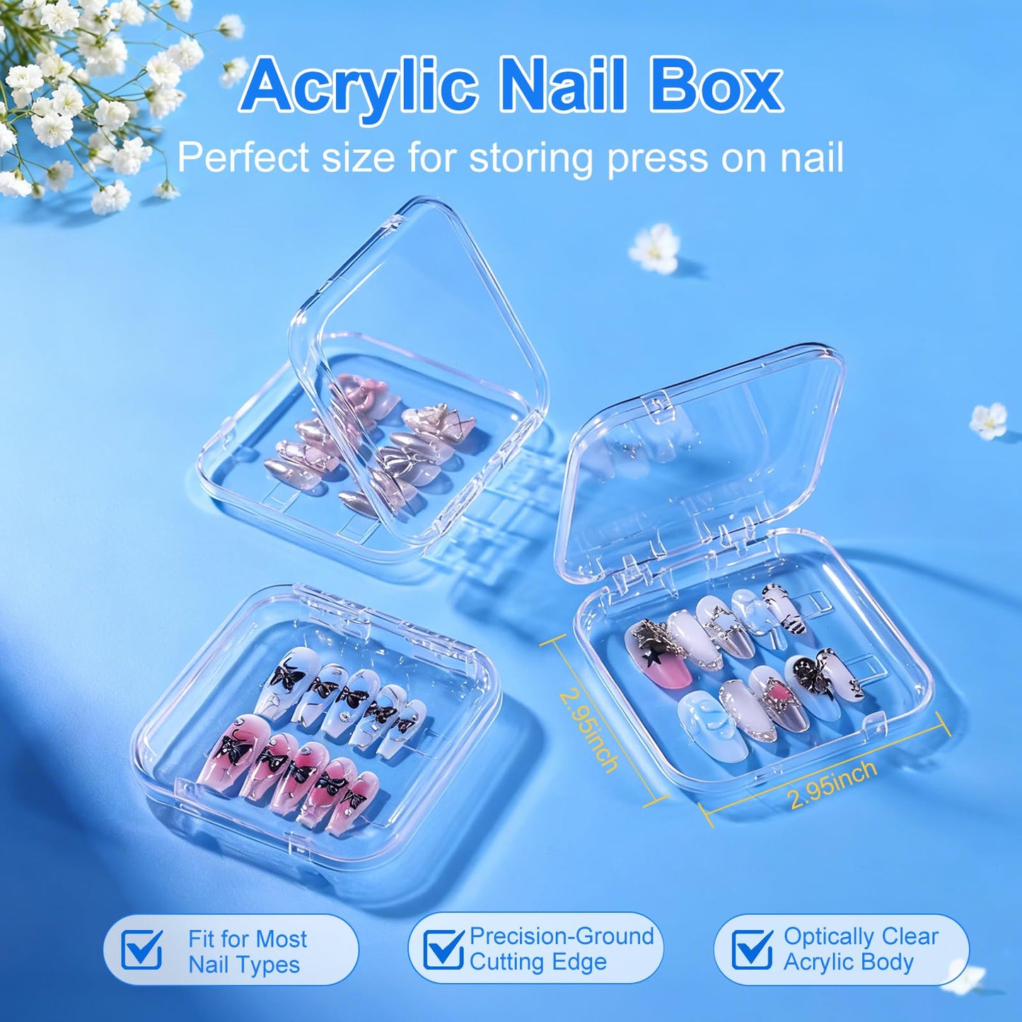 Raisetip 16 Pcs Acrylic Press on Nail Storage Box with Adhesive Double Sided Tape, Press on Nails Packaging Fake Nail Storages Case for Fake Nail Storage Nail Display Nail Salon