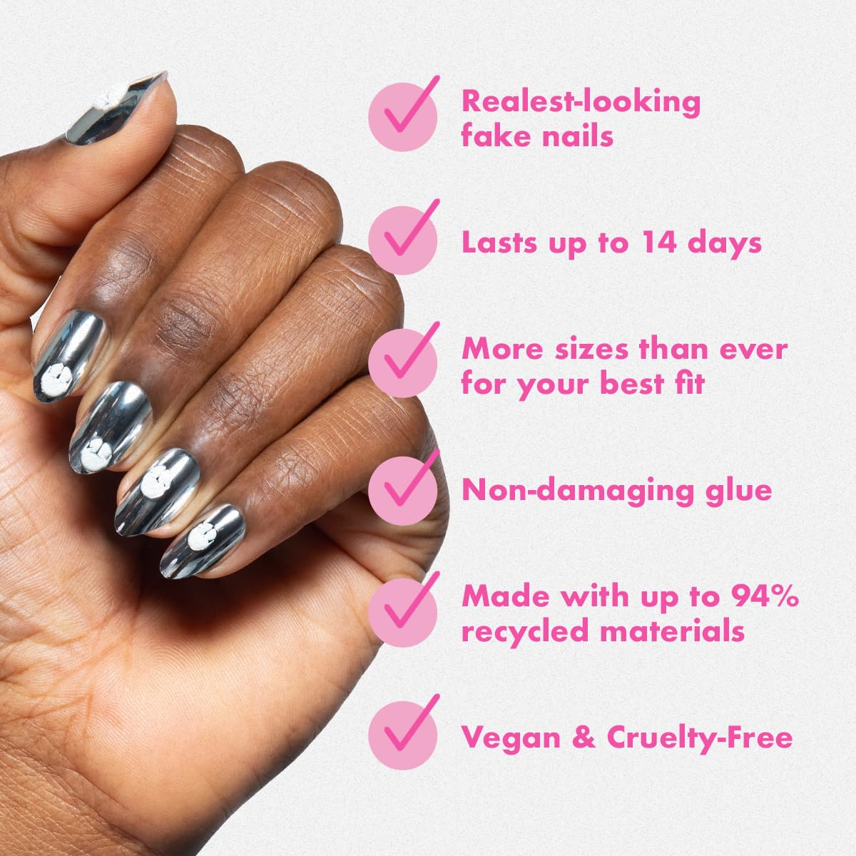 Olive & June Instant Mani Press-On Nails (Glue) | Star Wars: The Mandalorian & Grogu | 42 Fake Nails, 21 Sizes | Non-Toxic, Long-Lasting Up to 14 Days | Medium, Almond | Dark Saber Holographic Chrome