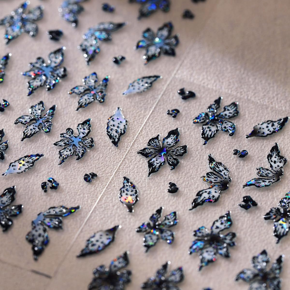 Black Flower Nail Sticker 5D Embossed Laser Flower Nails Art Sticker Self Adhesive Nails Decals Holographic Floral Nail Art for Women Manicure Supplies Nails Art Decorations