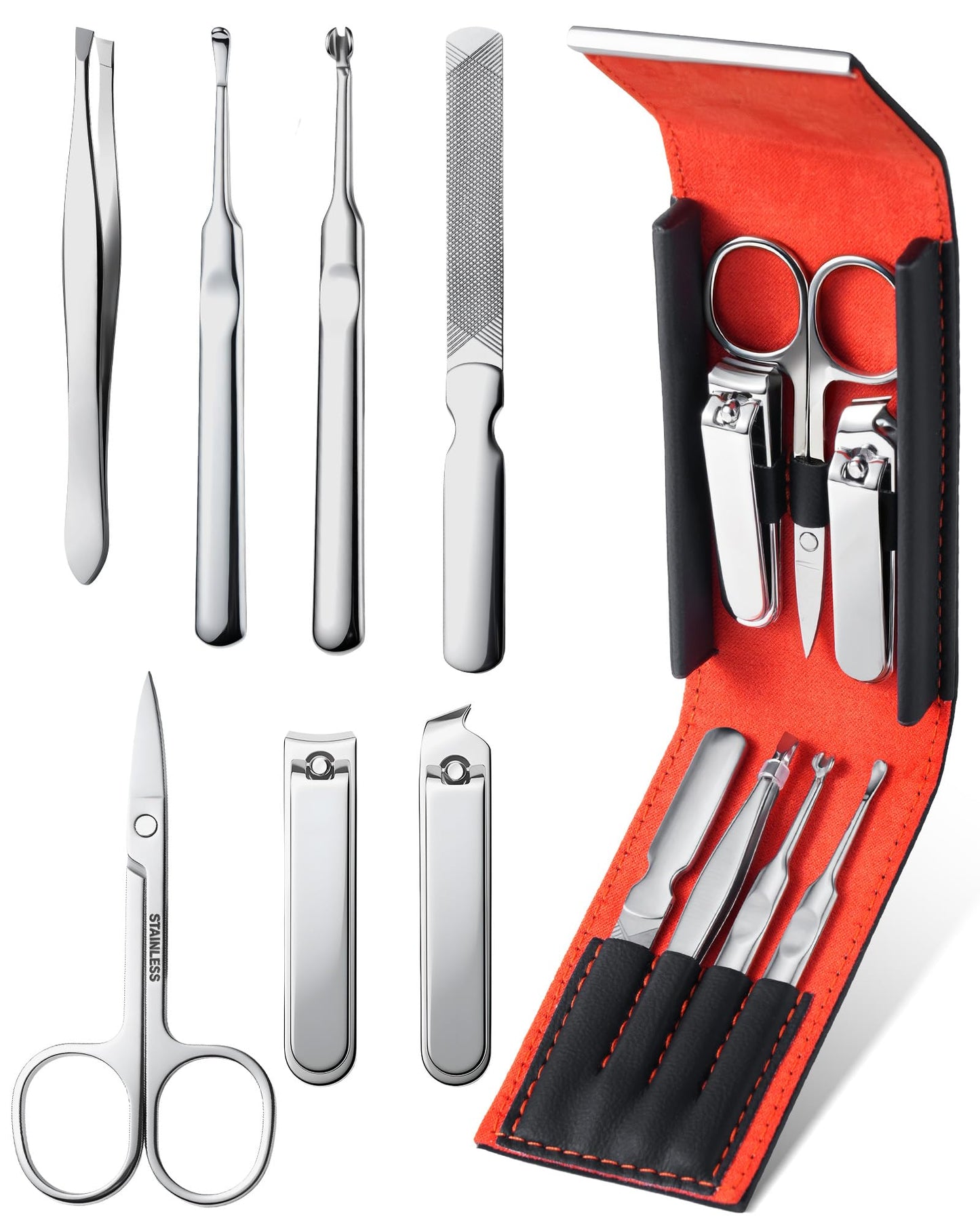 Xiaoshuang Nail Clipper Set 7 in 1, Precision Manicure Kit with Magnetic Leather Case, Mirror-Polished Stainless Steel Tools for Fingernail & Toenail, Daily Grooming Kit for Men & Women