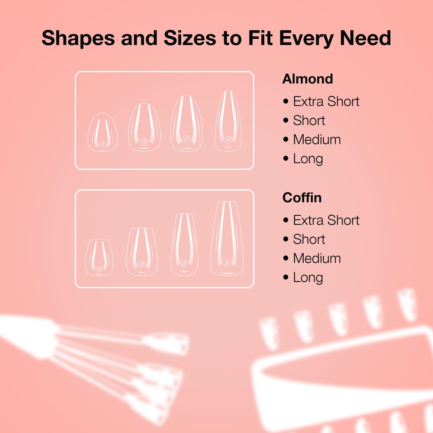 Cre8tion Soft Gel Nail Tips, Long Square Shape, 602 Tips in 14 Sizes (00-9) for Professional Nail Extensions