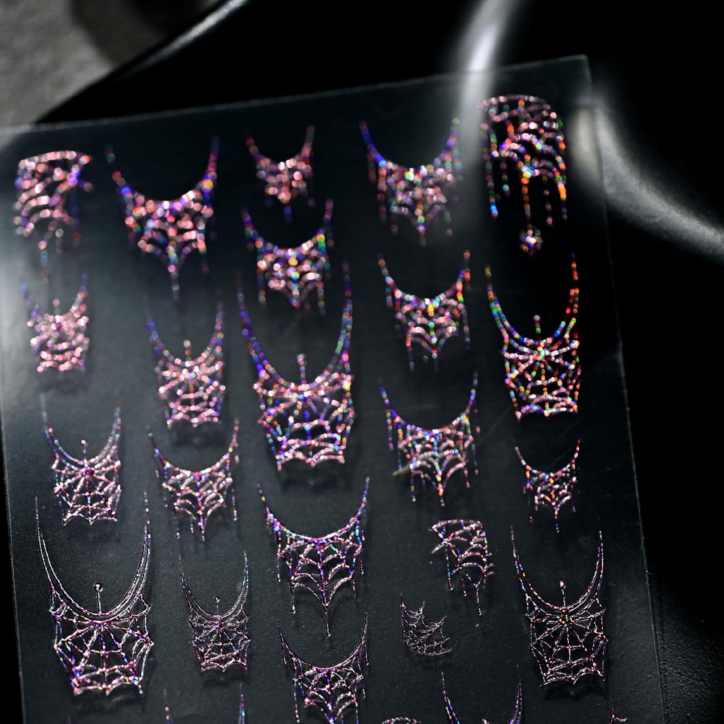 1 Sheets Halloween Nail Stickers for Nail Art 5D Self-Adhesive Embossed Spider Web Nail Art Stickers with Glitter Pink Spider Web Nail Decals Halloween Nail Design Sticker for Women DIY Manicure