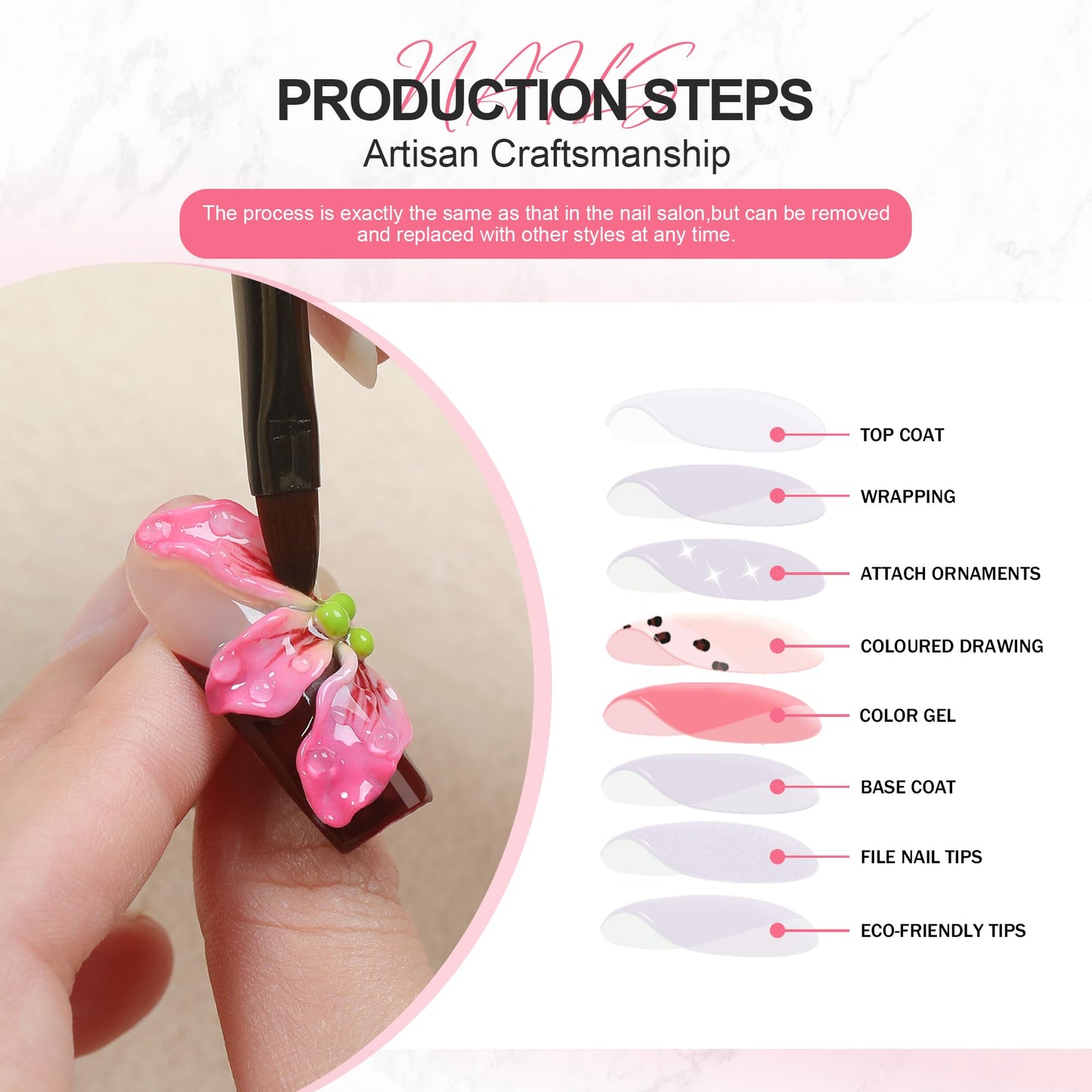 Homsera 3D Angel Press on Nails - Luxury Long Stiletto False Nails Handcrafted with Divine Artisan Design for Special Events & Galas
