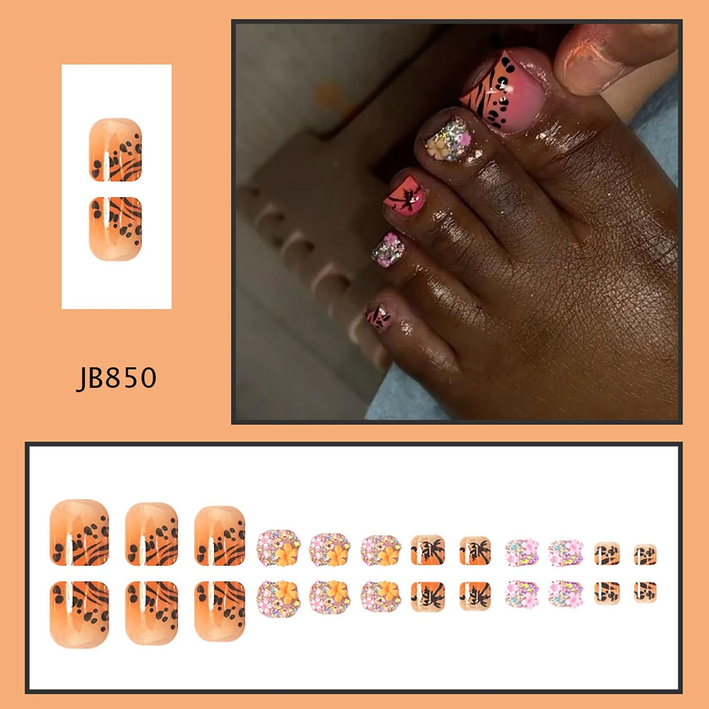 FIEONCIY Press on Toenails with Designs Acrylic Fake Nails for Toe Artificial False Nails with Charms Press on Toe Nails for Spring Summer Stick on Toenails for Women Girls(WSJ2503)