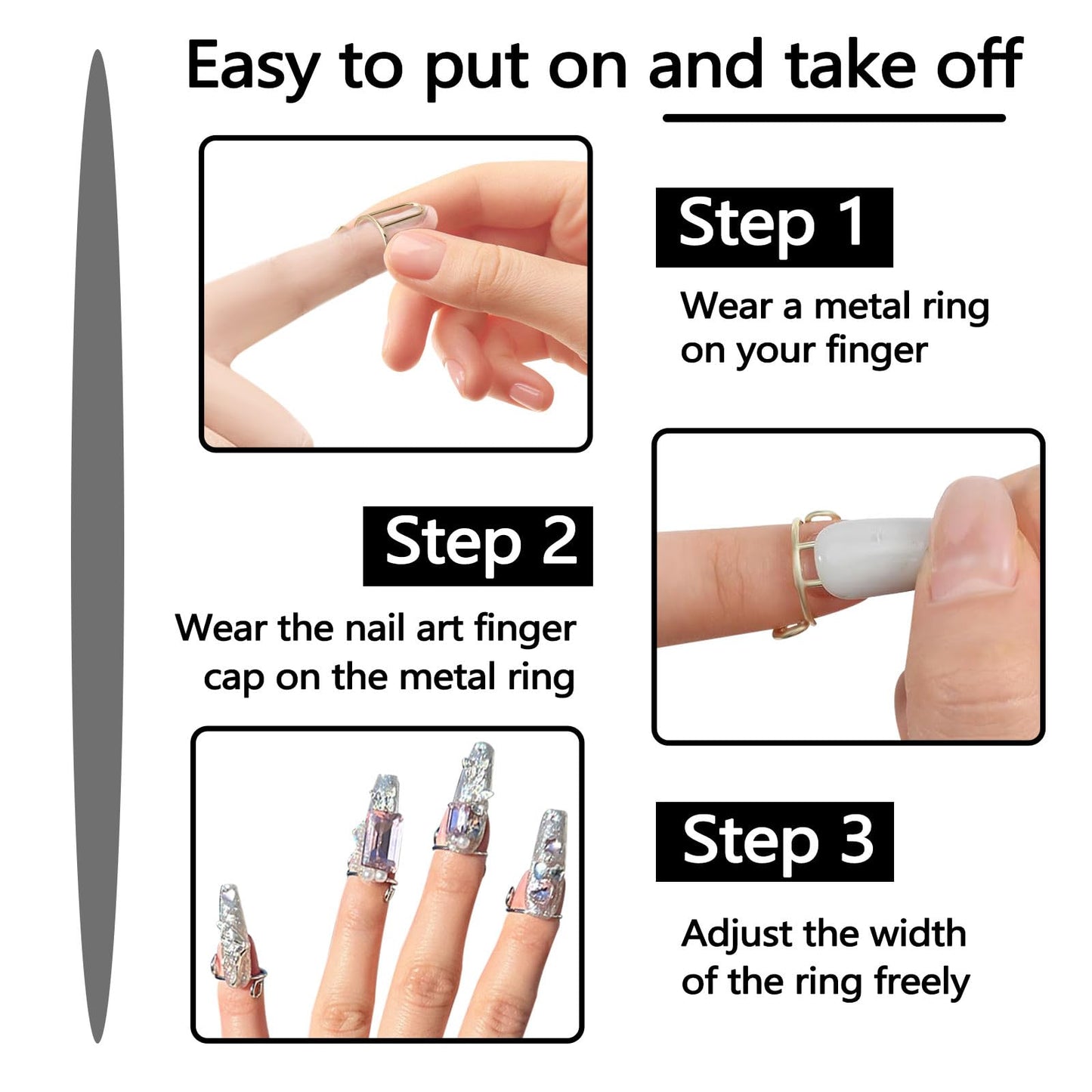 Bagentry 20 Pieces Detachable Nail Rings Rose Gold, Adjustable Fingernail Rings for Women Girl Gift, Reusable No Glue Metal Nails for Fingers Art Decoration (Rose Gold)