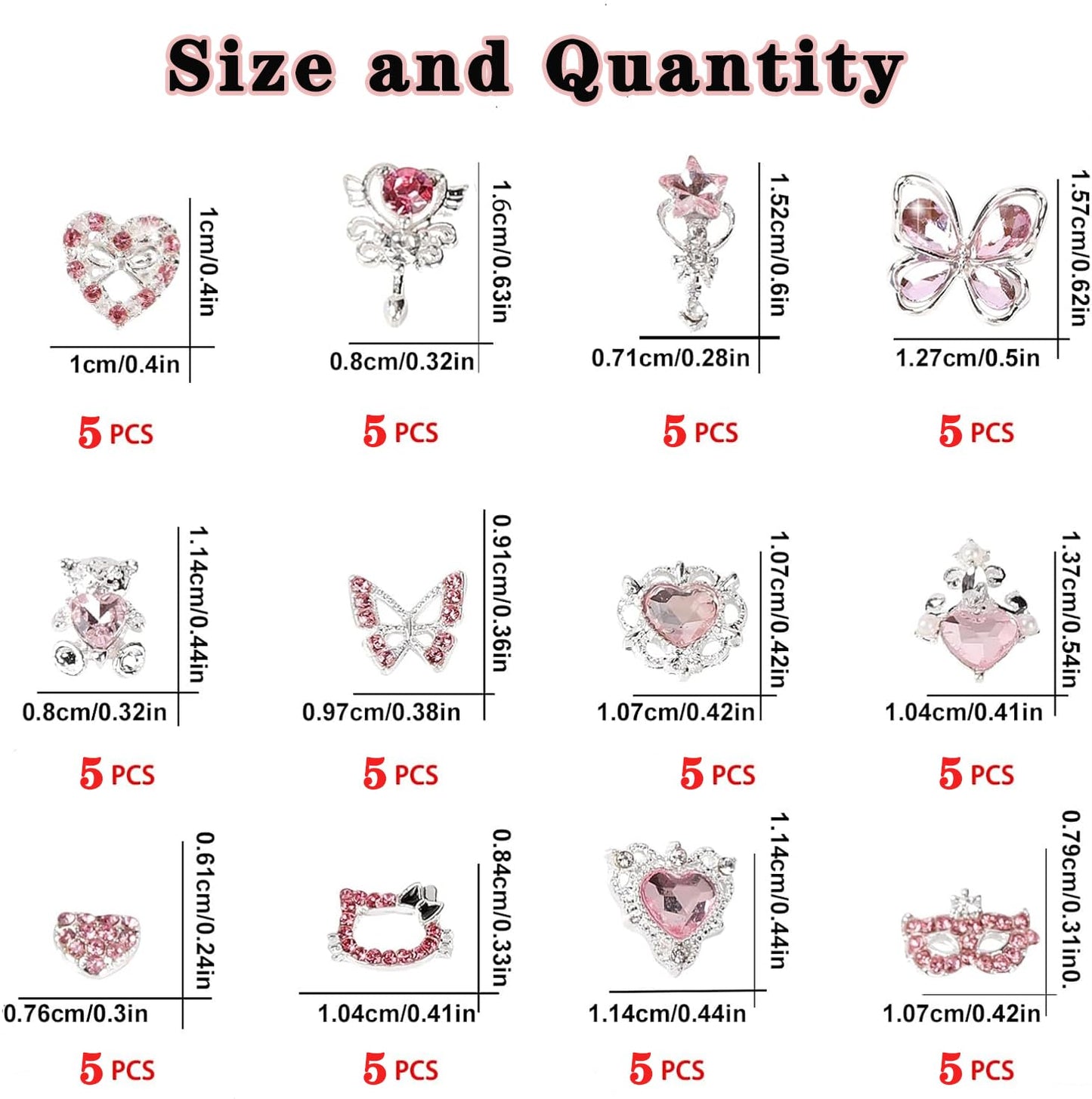 COOSLIM 60 Pcs Heart Nail Charms, Rhinestone Pink Butterflies Nail Art Gems, Star Heart Butterfly Charms Decorations Sailor Moon Acrylic Nail Accessories for Women DIY Crafts 1