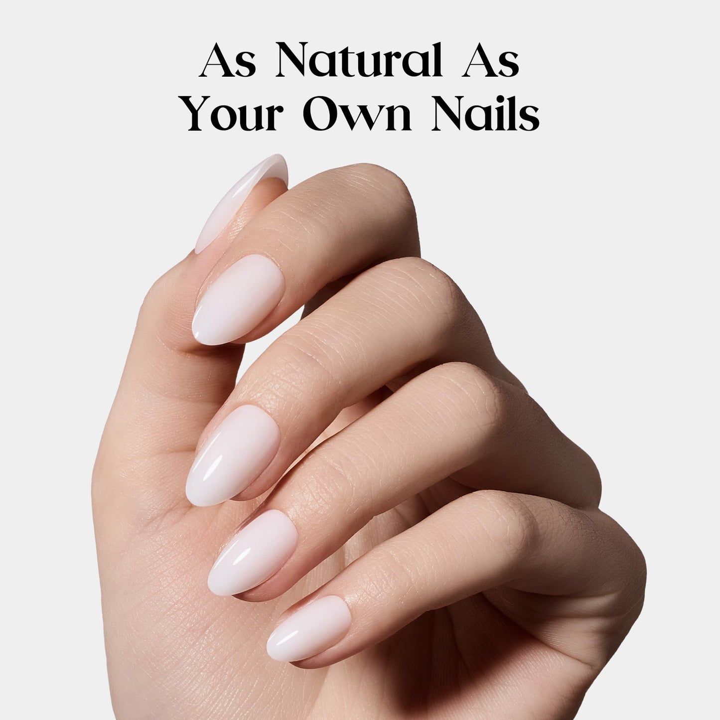 Beetles Milky White Press On Nails Short Almond, Gel Painted Natural White Soft Gel Press Ons, 32Pcs 16 Sizes Reusable Fake Nails Kit with Nail Glue, 60 Adhesive Tabs Gift for Women