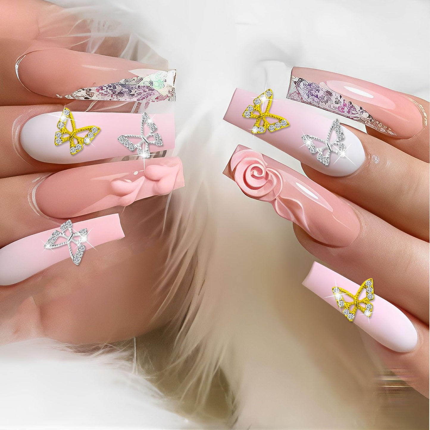 Dexspoeny 60Pcs Butterflies Nail Charms for Shiny Gold Silver Crystals Nails, Art 3D Metallic Fairy Nail Gems Butterflies Decoration Supplies for Women Girls Nails DIY Manicure Jewelry