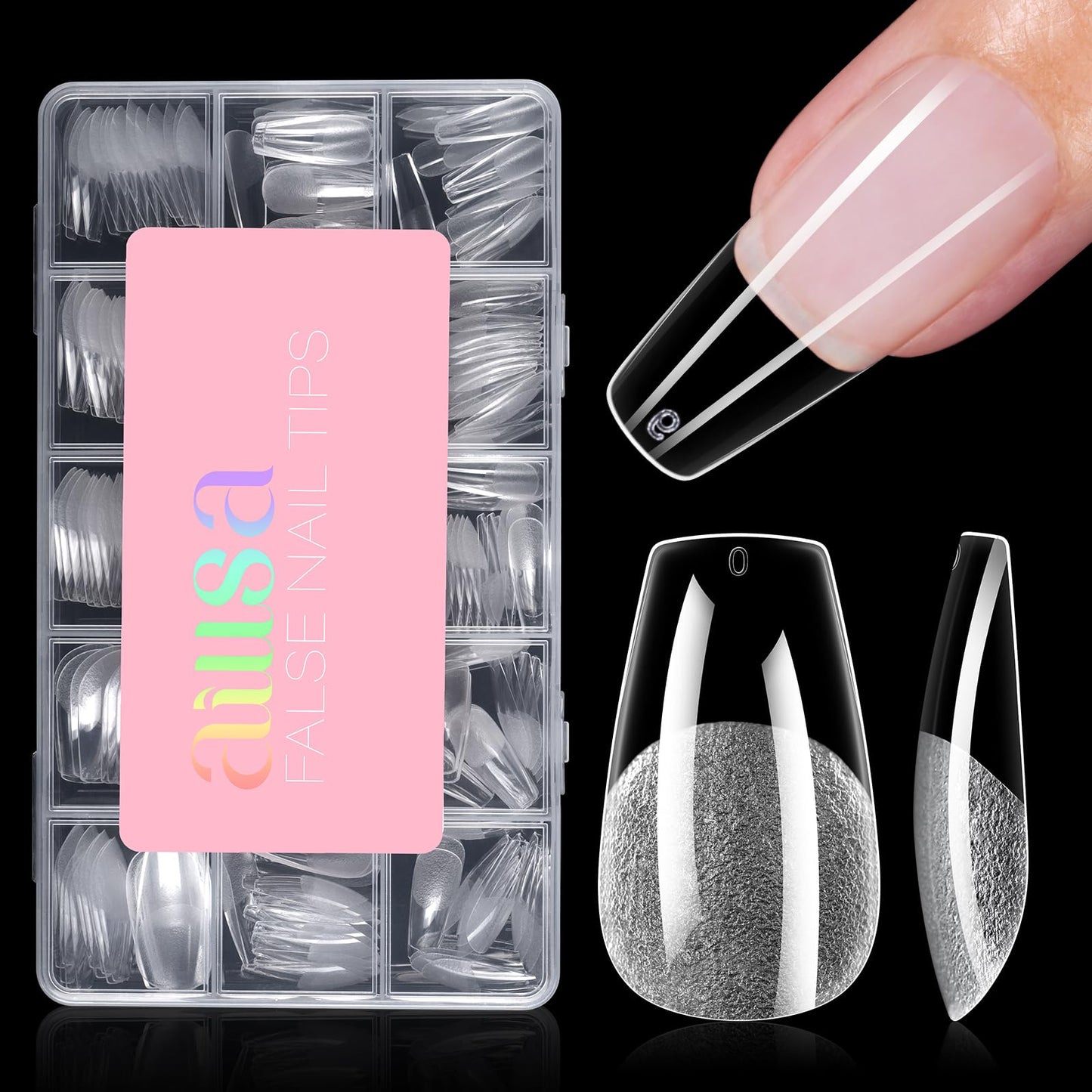 AILLSA Medium Coffin Nail Tips - Full Cover Half Matte Nail Tips 240pcs Pre-filed False Nails Tips, Press on Acrylic Nails for Manicure