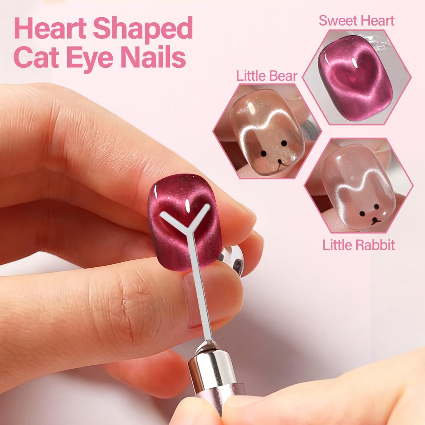 TOROKOM 5PCS Cat Eye Gel Magnet Set for Nail, 3-in-1 Multi-Function Cat Eye Gel Nail Polish Magnet Tools Multiple Style Nail Magnets Heart Nail Art Tools for Nail Art Designs