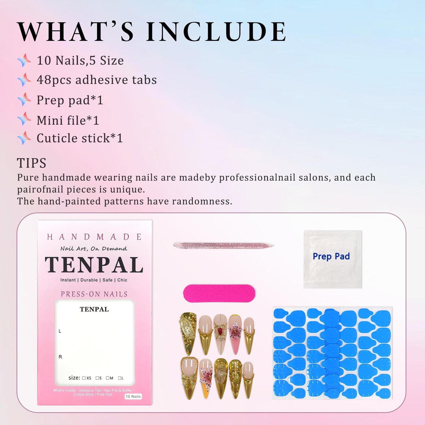 TENPAL Long Stiletto Press on Nails - Gold Baroque with 3D Rose & Saint Charms | Reusable & Icy False Nails | Royal Gala Style for Grand Events(L)