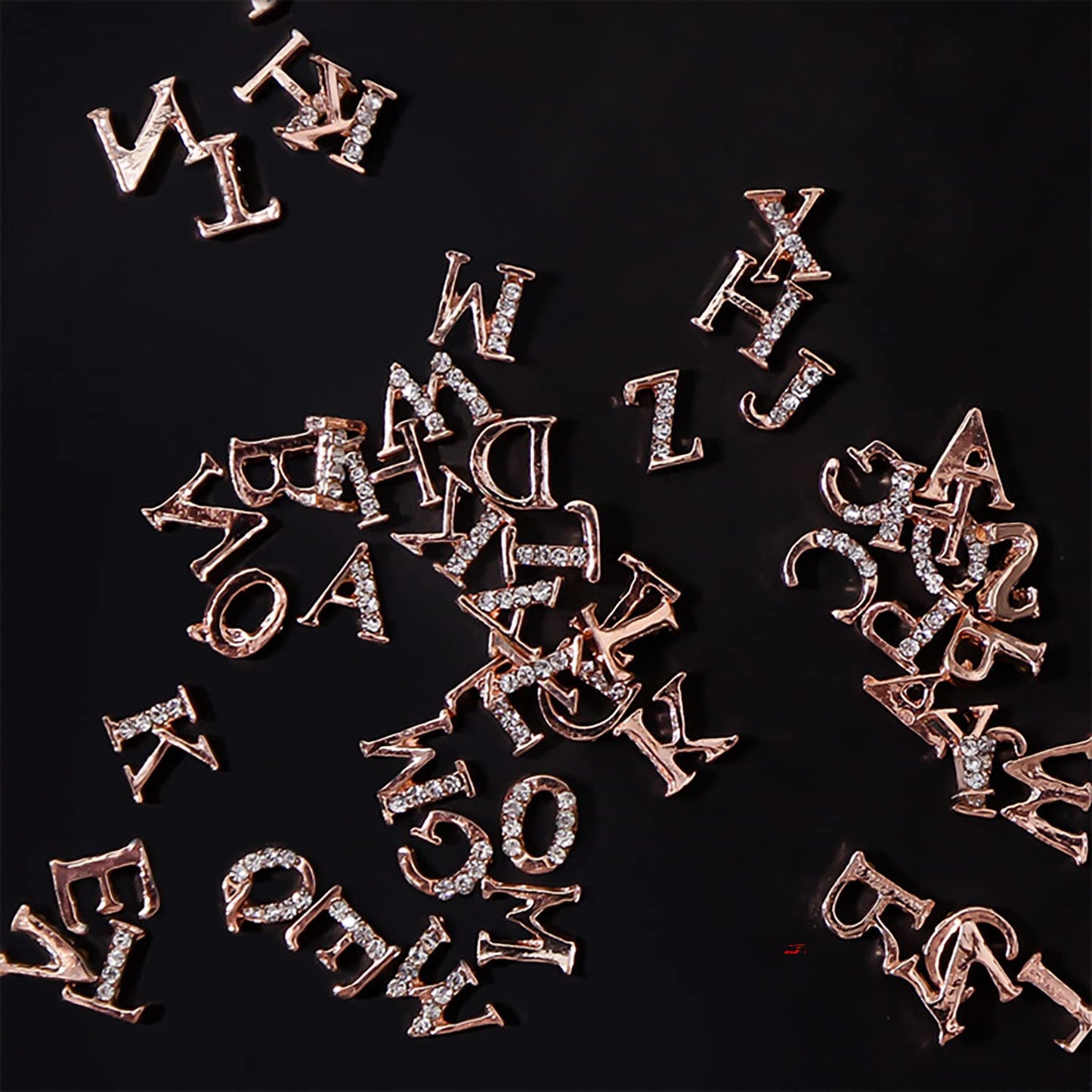 SILPECWEE 104 Pieces Letters Nail Charms Rose Gold Nail Letters 3d Nail Art Charms Alphabet Letters for Nails Metal Nail Jewels Nail Decoration DIY Craft